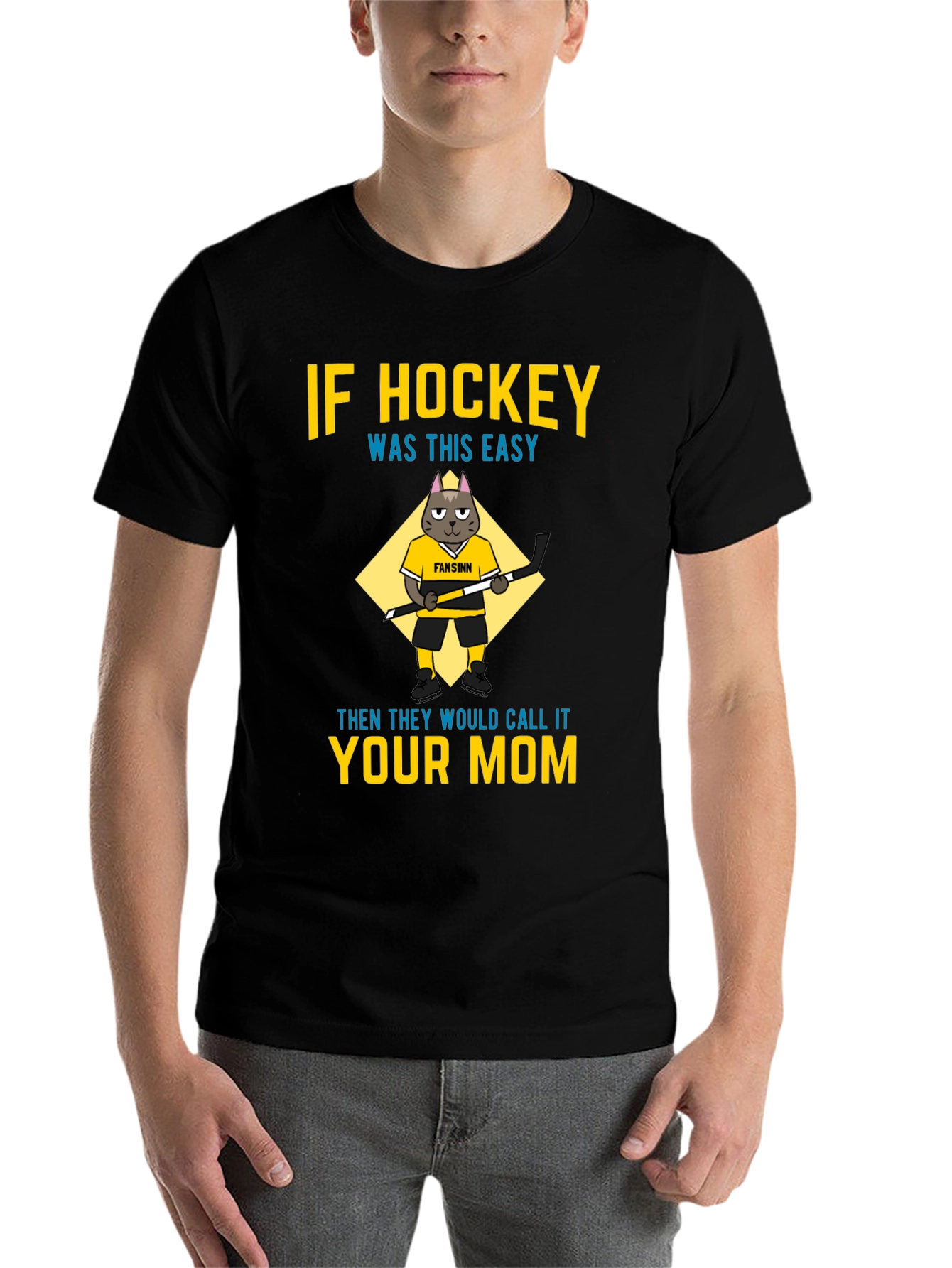 Black Funny Hockey Mom T-Shirt - Cat Graphic Tee view 7