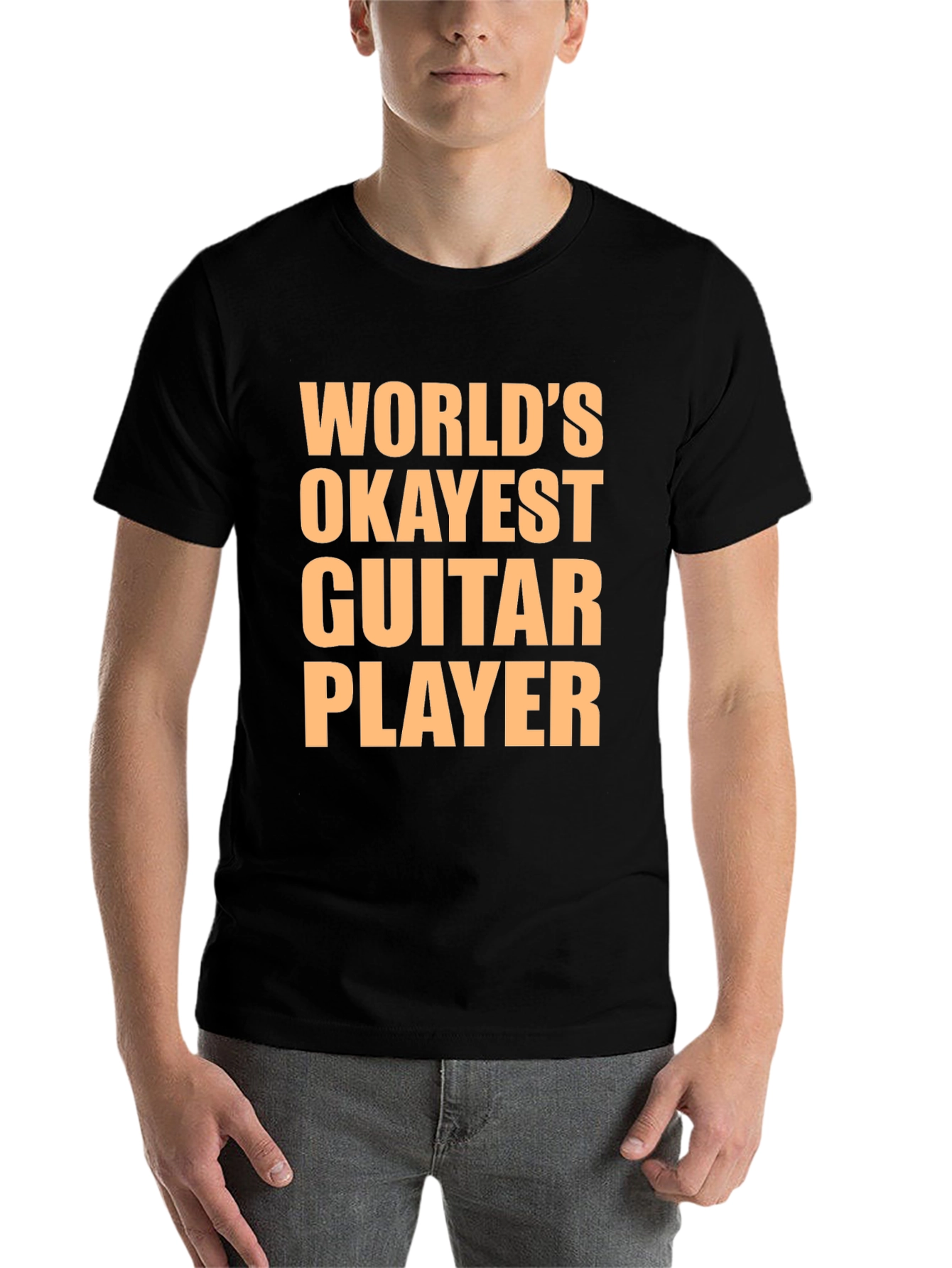 Black World's Okayest Guitar Player T-Shirt view 7
