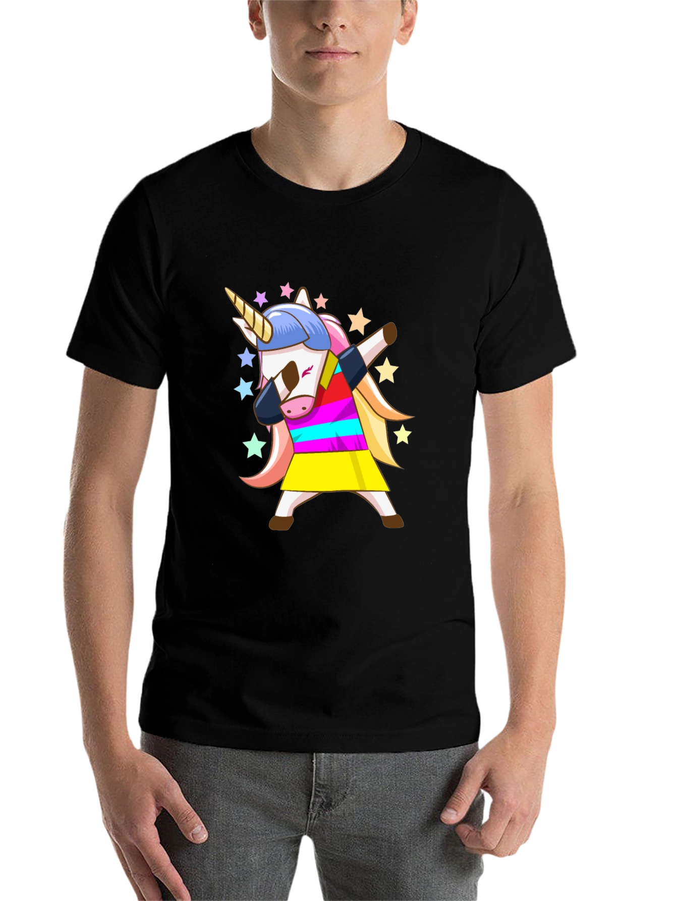 Black Dabbing Unicorn Black T-Shirt - Fun Cartoon Graphic Tee view 7