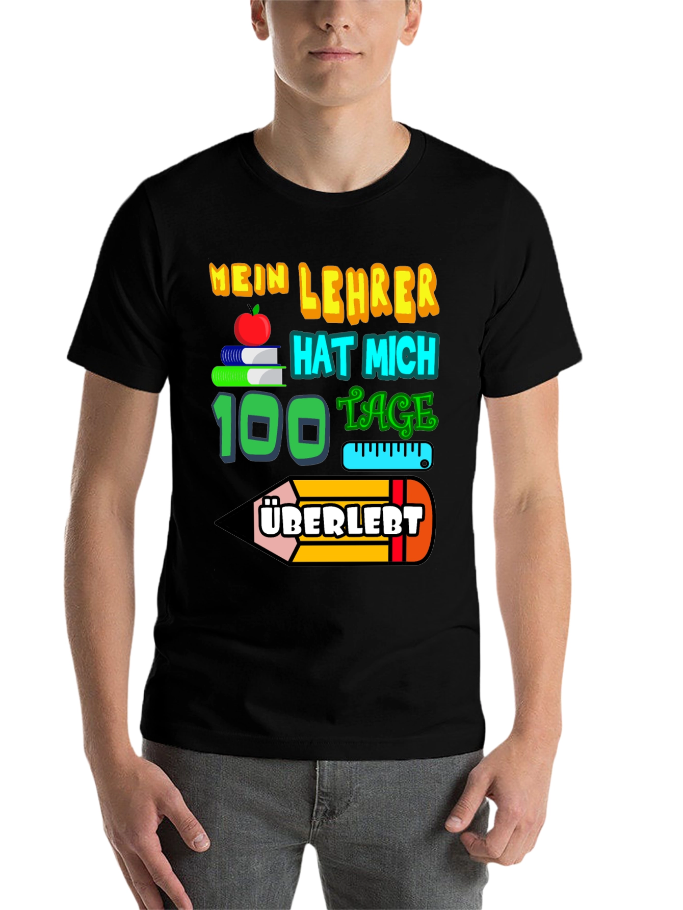 Black My Teacher Survived 100 Days T-Shirt view 7