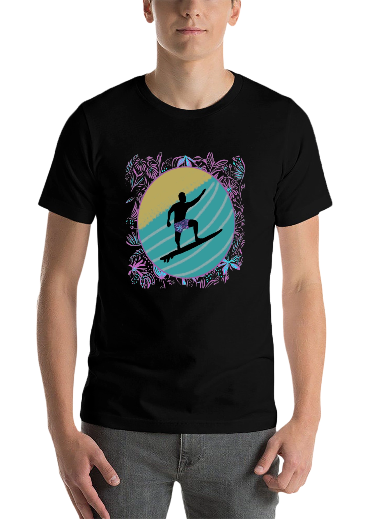 Surfer Silhouette Graphic Tee - Black - 7