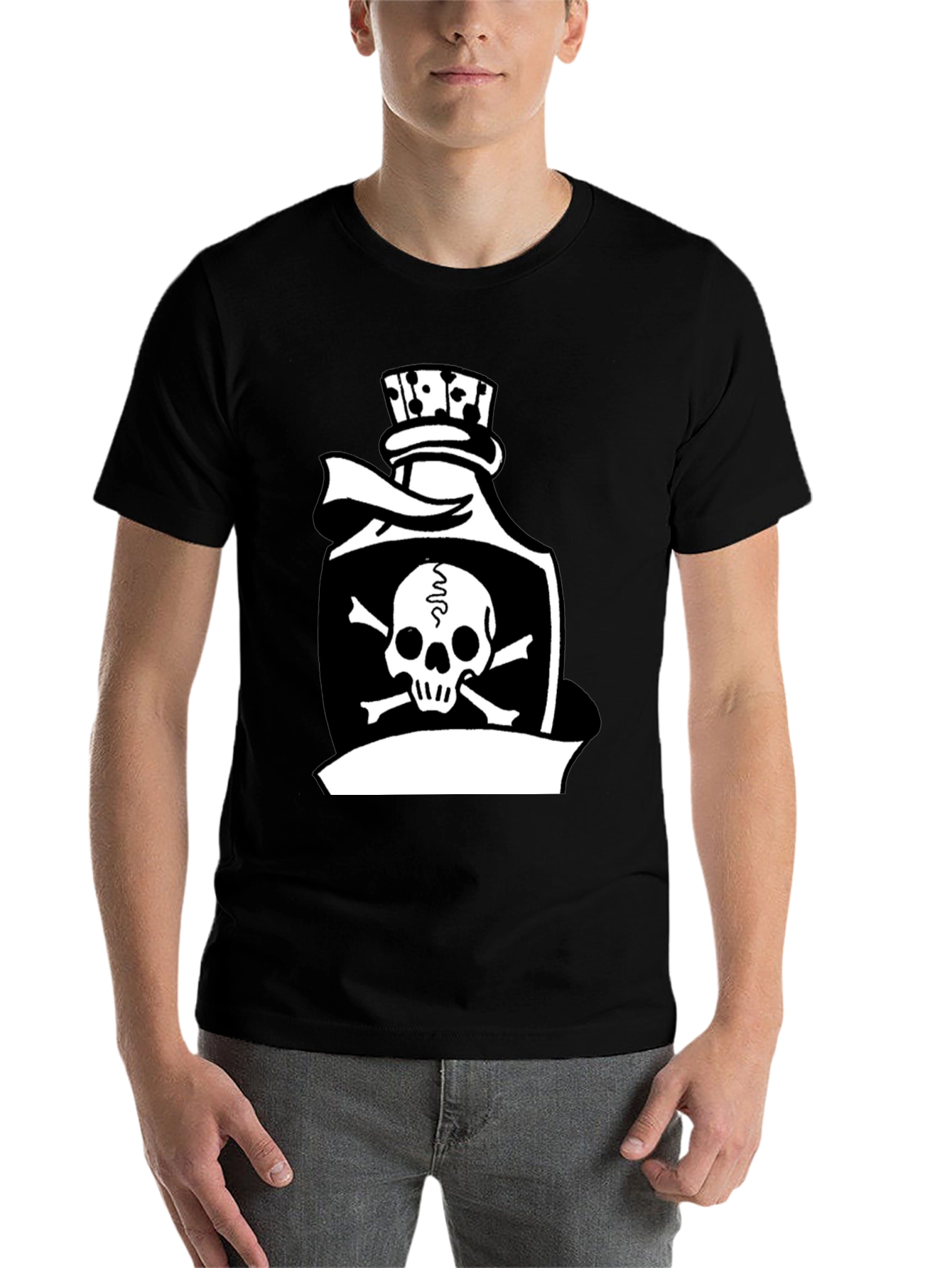 Black Skull & Crossbones Poison Bottle Black T-Shirt view 7