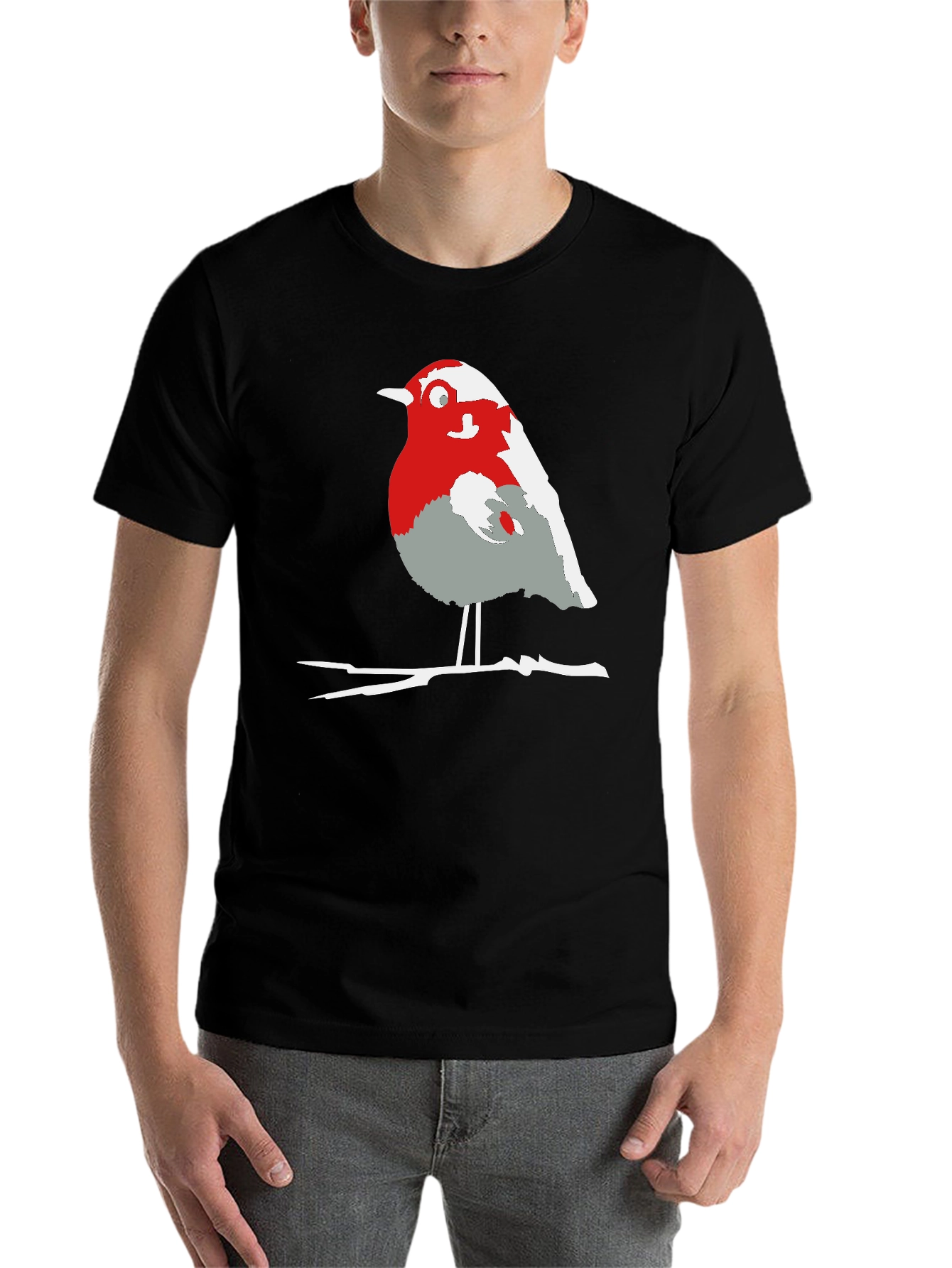 Black Robin Bird Graphic Tee - Casual Black T-Shirt view 7
