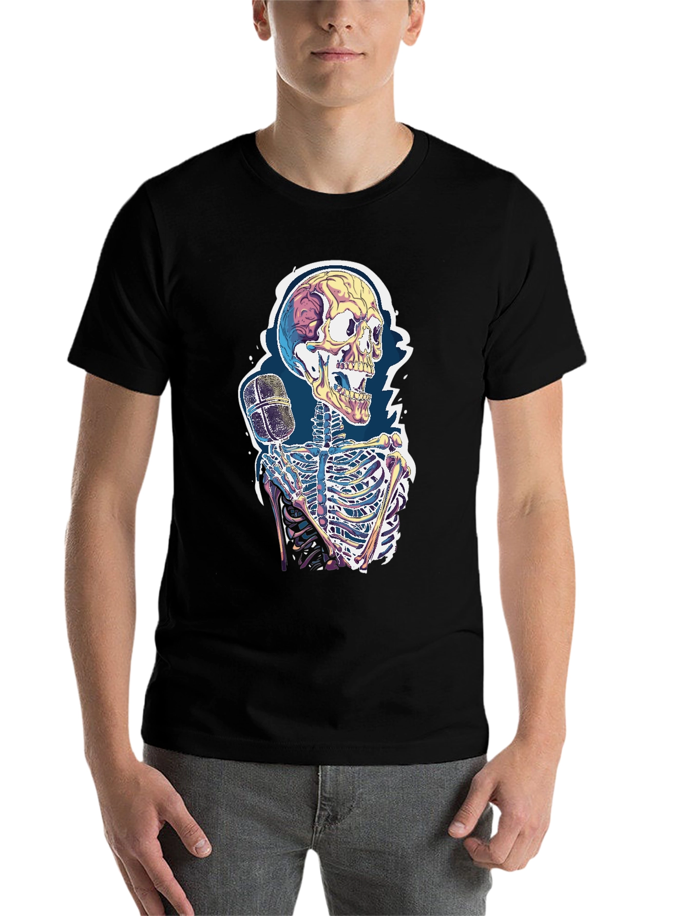 Black Skeleton Microphone Graphic Tee - Black view 7