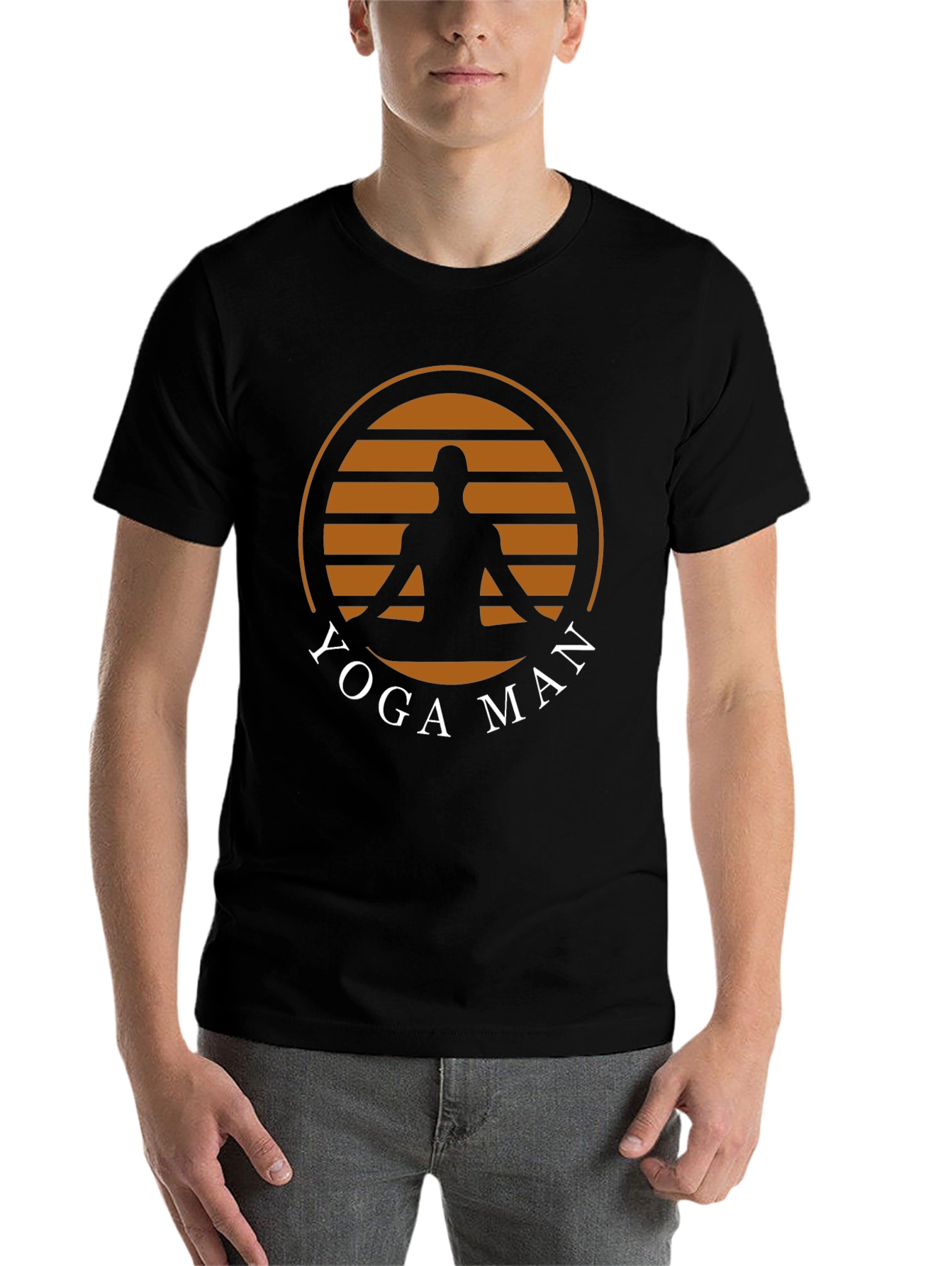 Black Yoga Man Graphic Tee - Black Cotton Blend T-Shirt view 7