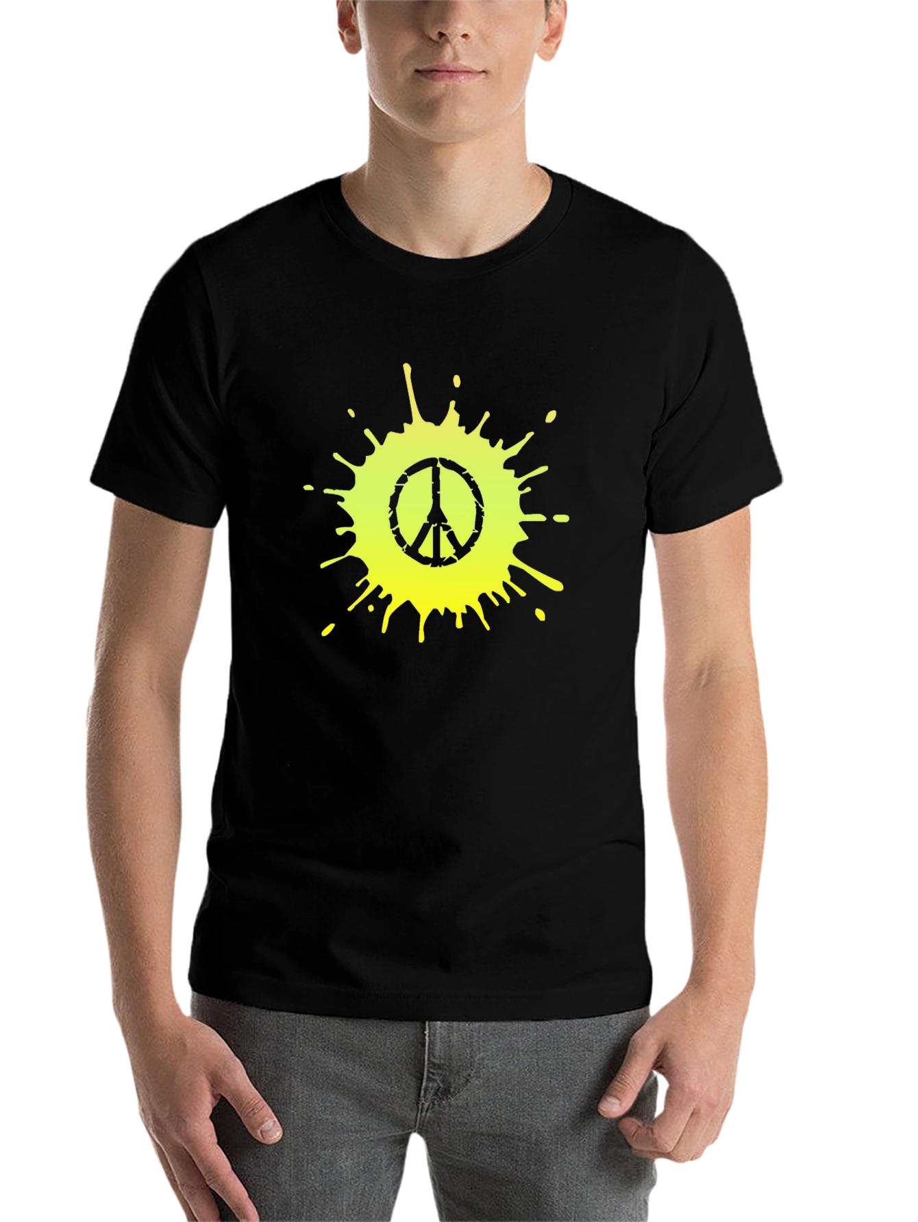 Black Peace Sign Splatter Graphic Tee - Black Cotton T-Shirt view 7