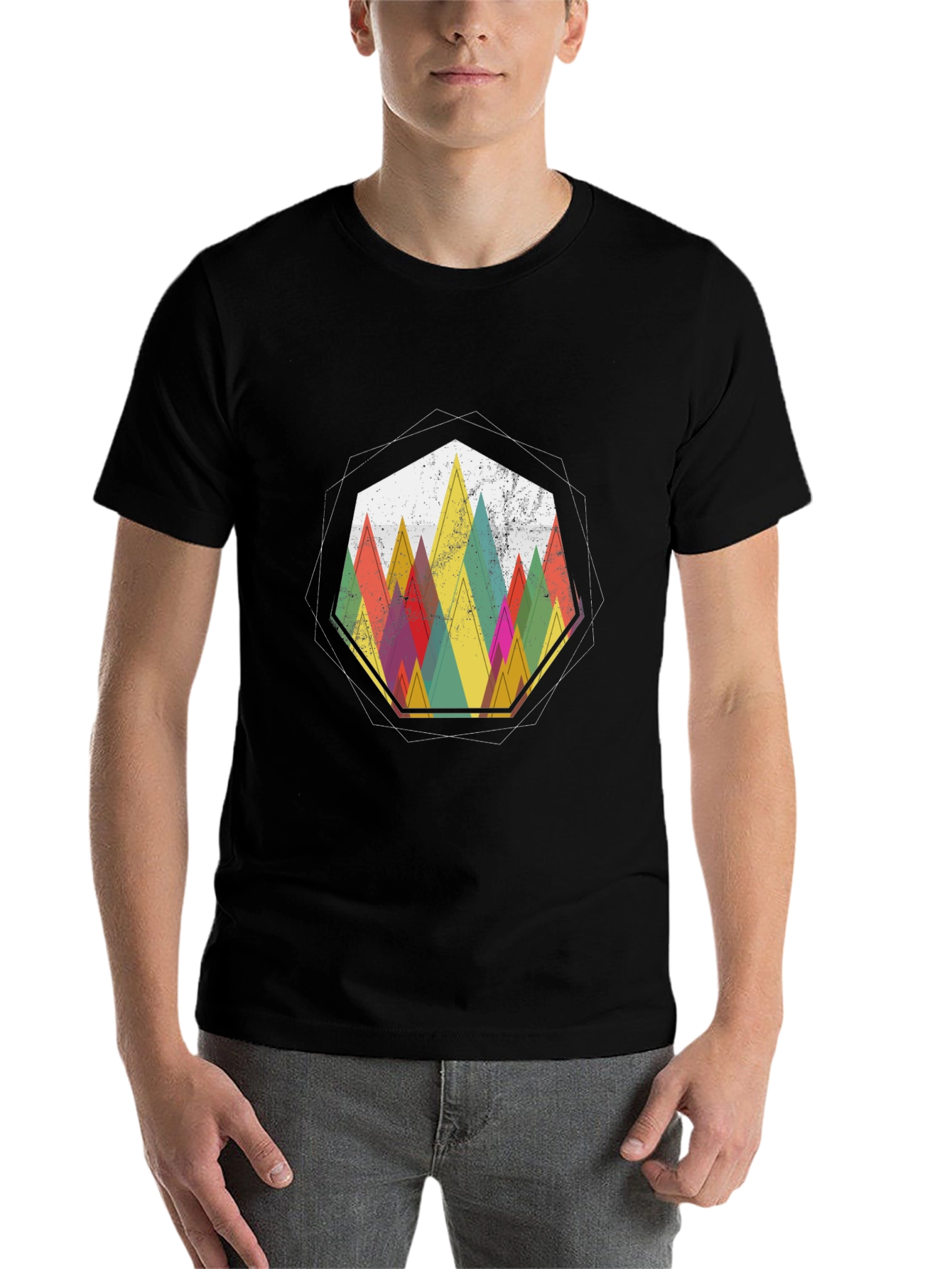 Black Geometric Mountain Graphic Tee - Stylish Casual Wear view 7