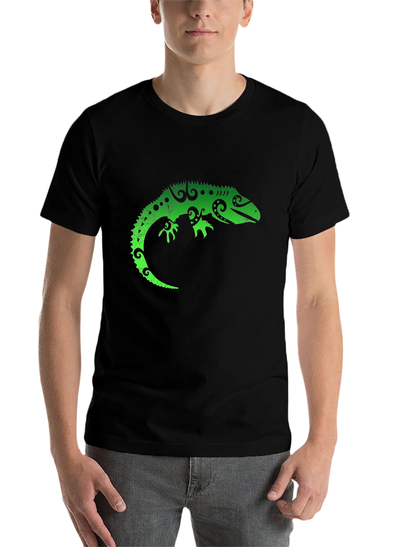 Black Green Lizard Graphic Tee - Cool Reptile T-Shirt view 7
