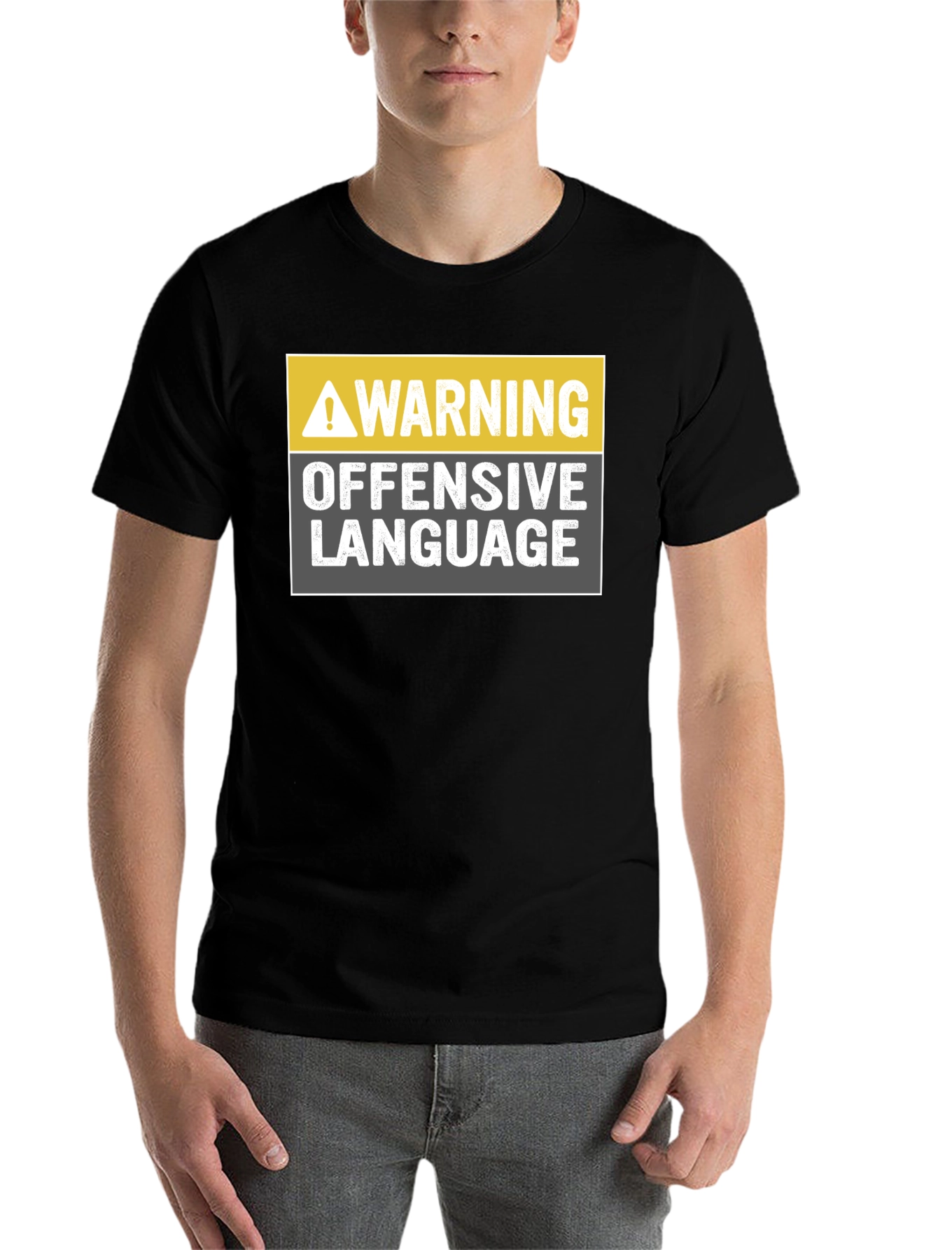 Black Warning Offensive Language T-Shirt view 7
