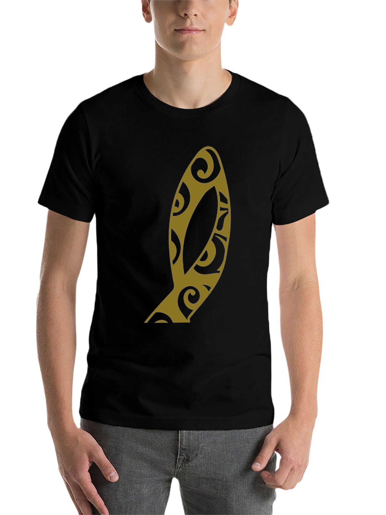 Black Stylish Black T-Shirt with Unique Gold Graphic Print view 7