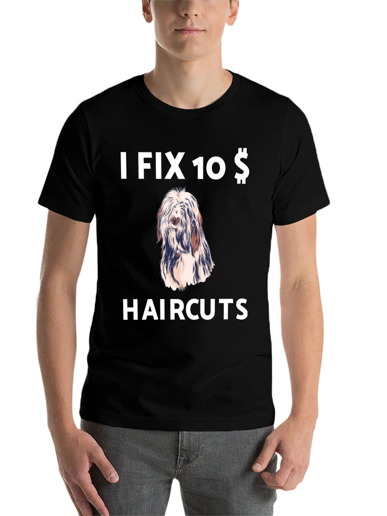 Black Funny Dog Haircut T-Shirt - I Fix 10 Dollar Haircuts view 7