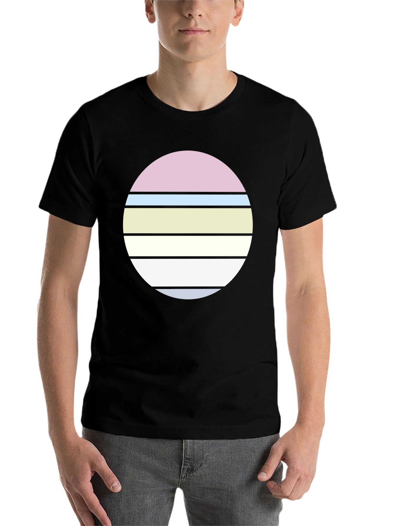 Black Retro Striped Circle Graphic T-Shirt view 7