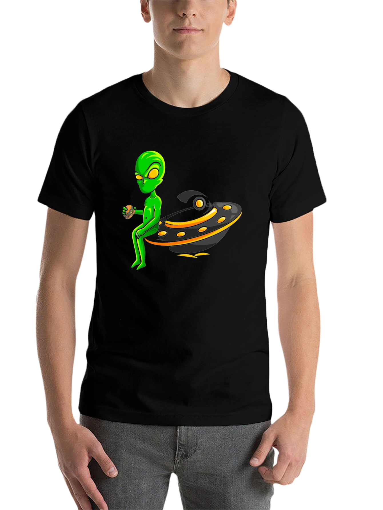 Black Alien UFO Burger Black T-Shirt view 7