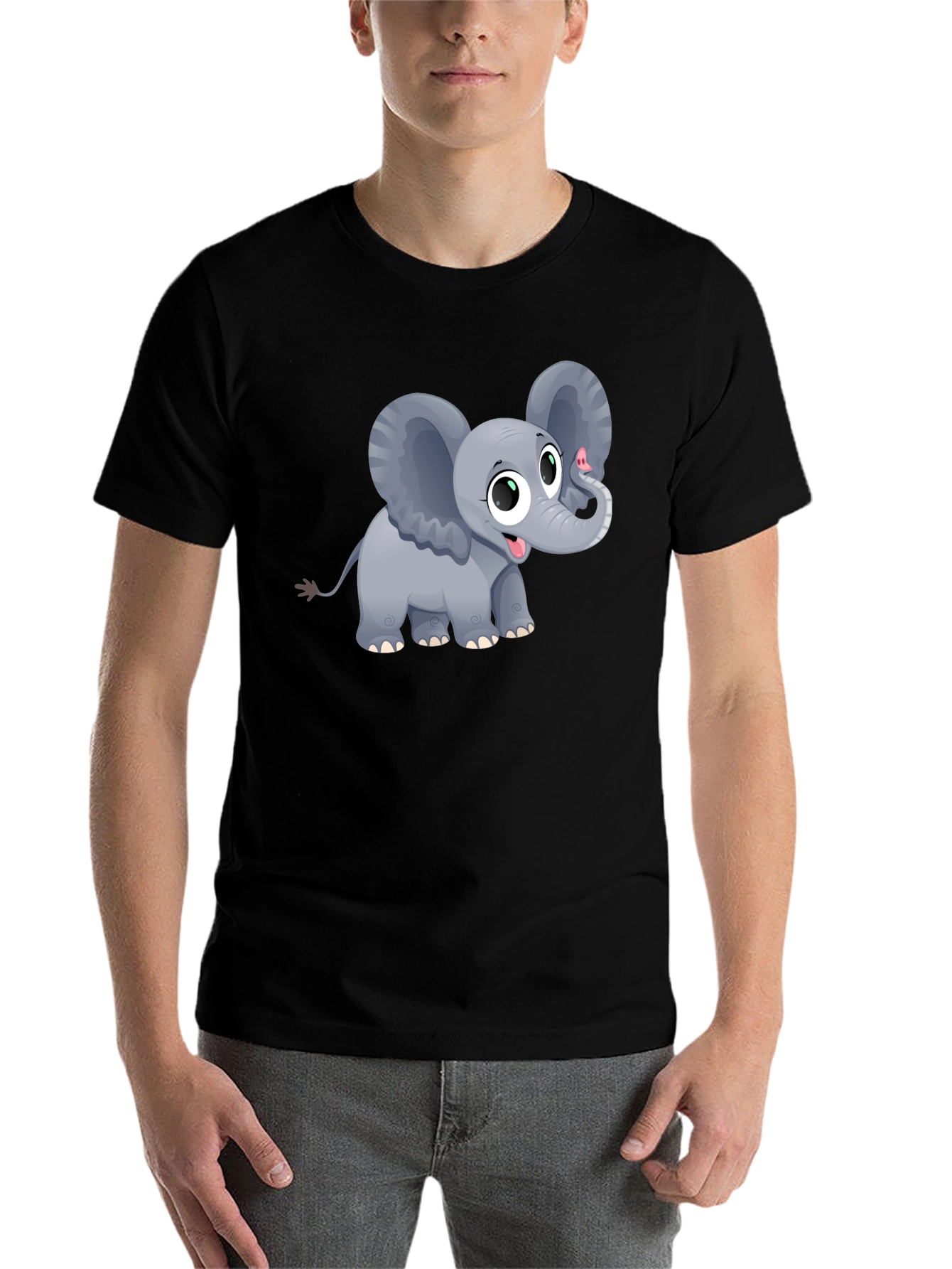 Black Cute Elephant Graphic Tee - Unisex Black T-Shirt view 7