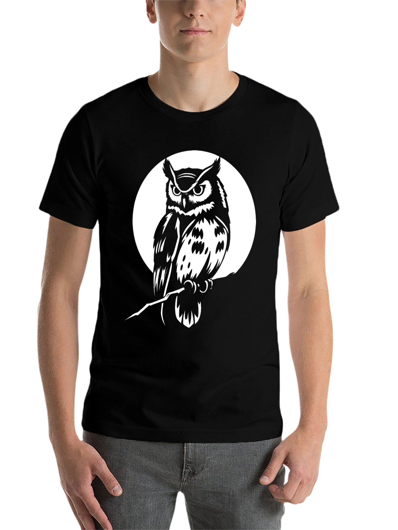 Black Owl Graphic Tee - Black Cotton Blend T-Shirt view 7