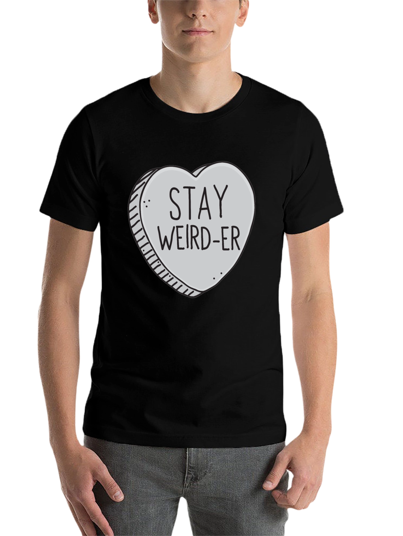Black Stay Weird-er Heart Graphic Black T-Shirt view 7