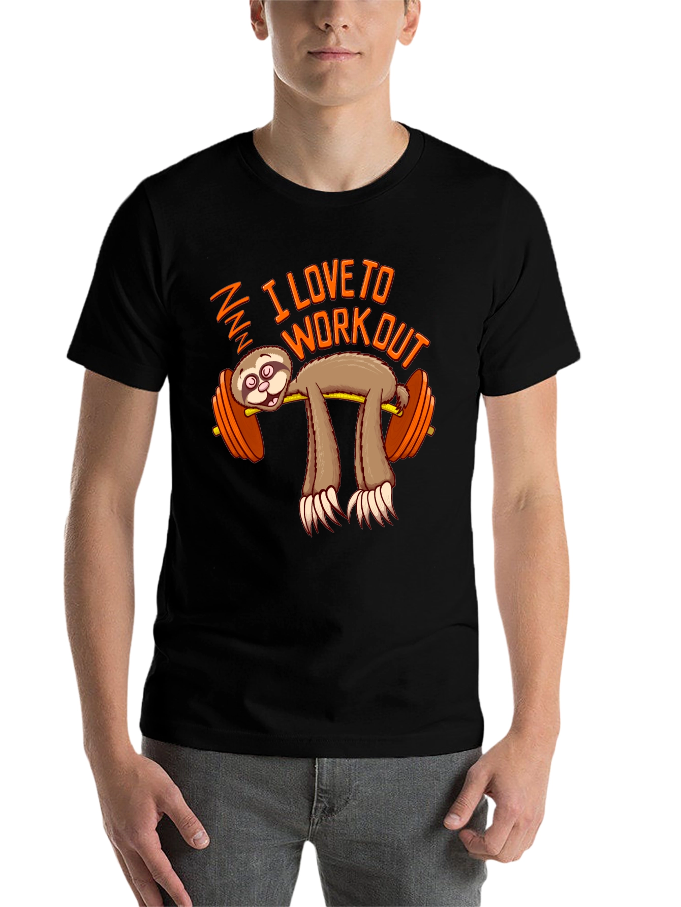 Black Funny Sloth Workout T-Shirt - I Love To Workout Gym Tee view 7
