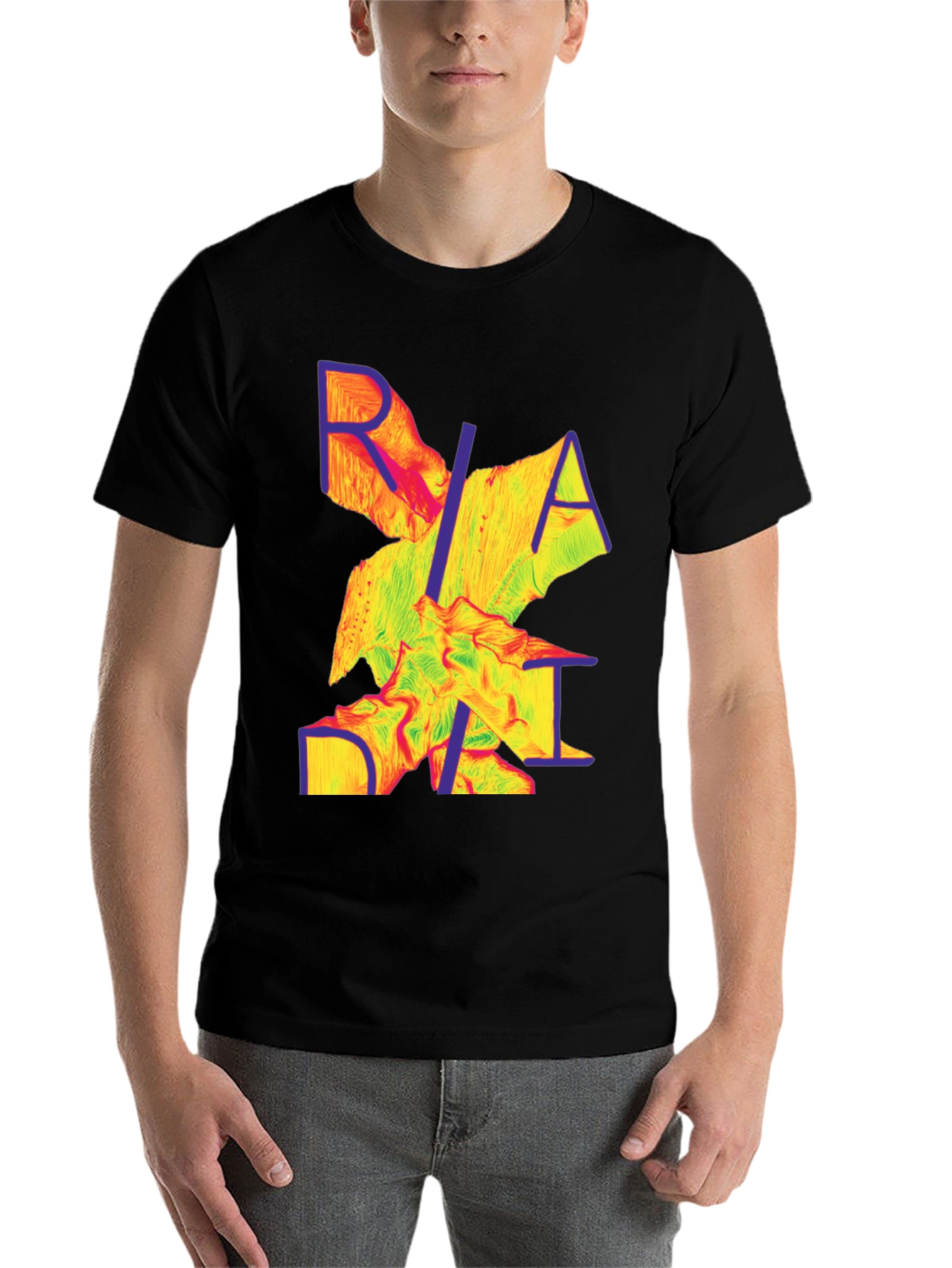 Black Abstract Graphic Tee - Modern Print Black T-Shirt view 7