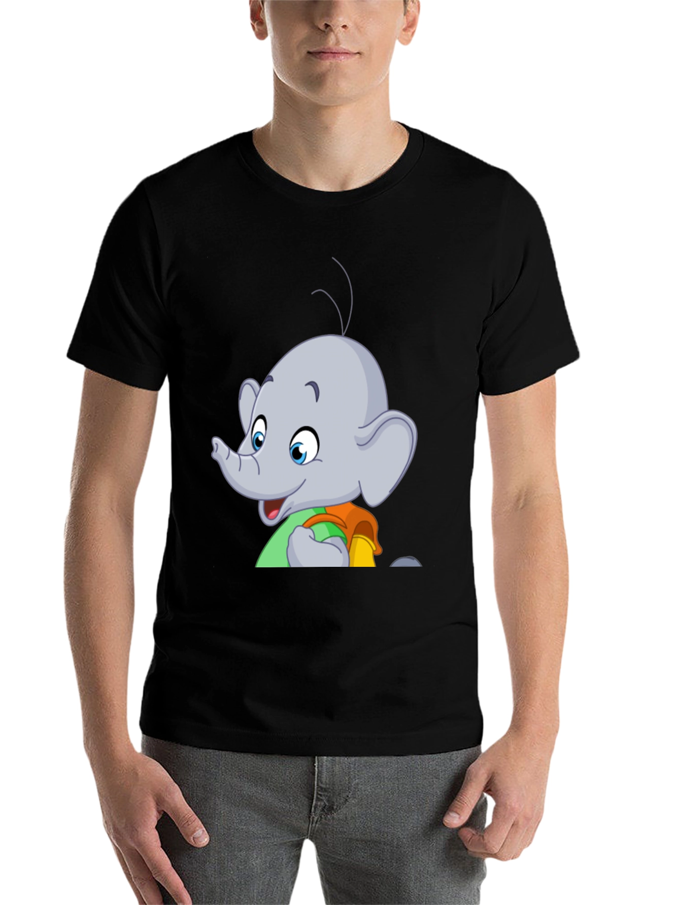 Black Elephant Cartoon T-Shirt - Black Graphic Tee view 7