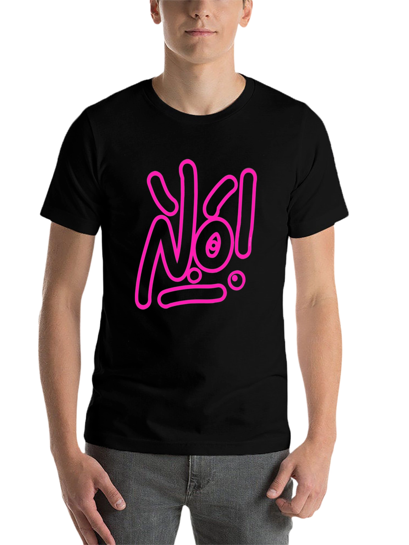 Black Statement Tee: Pink 'No!' Graphic on Black view 7
