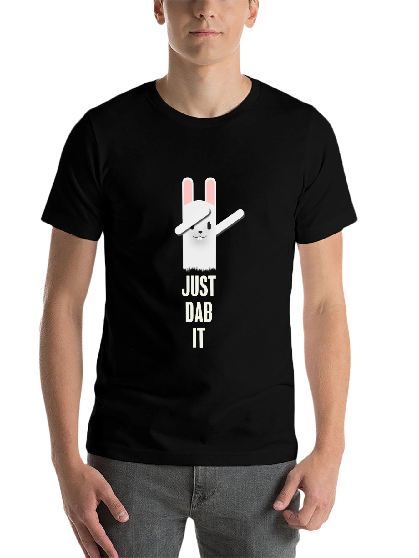 Black Just Dab It Funny Rabbit Black T-Shirt view 7