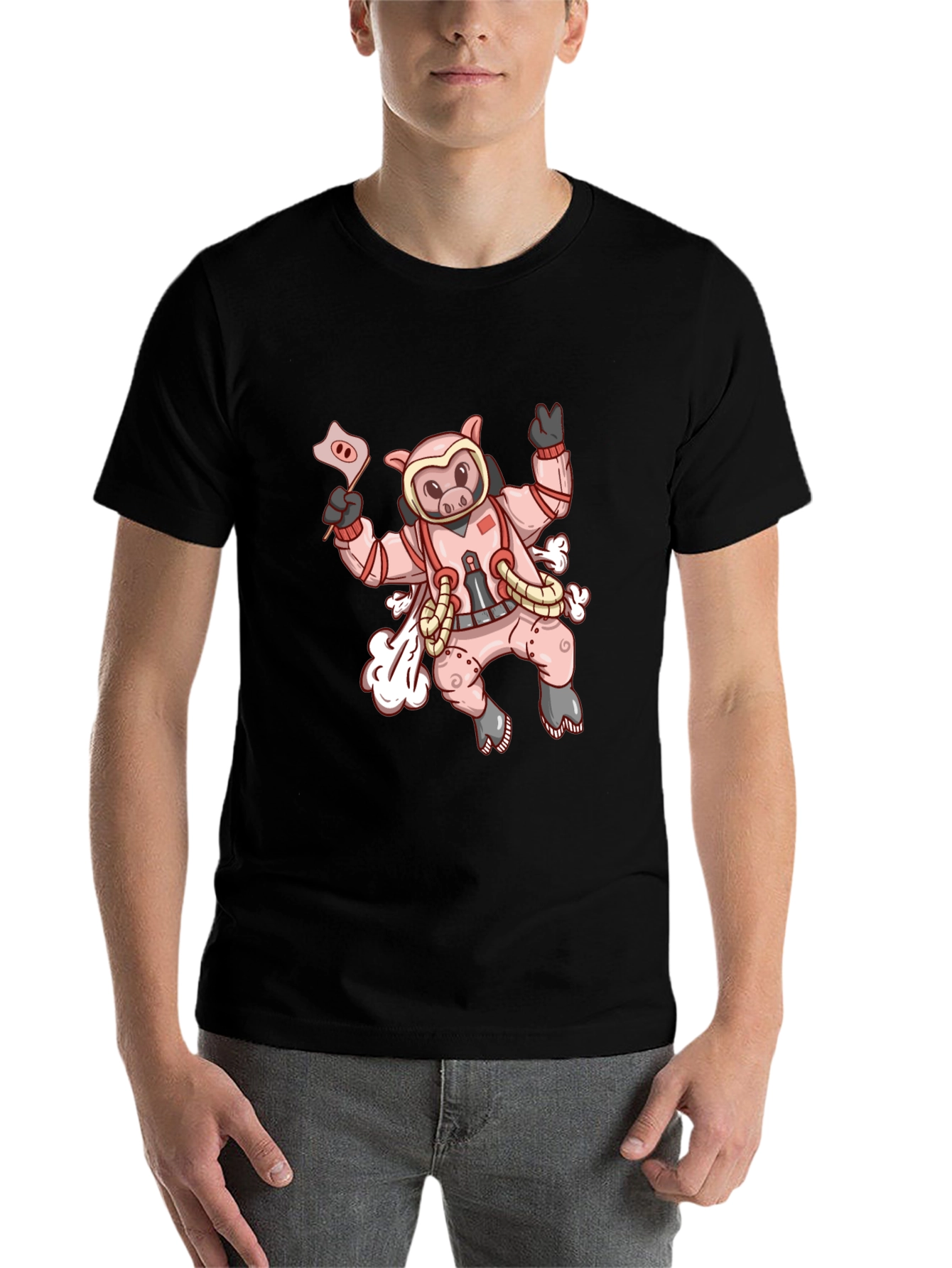 Black Cosmic Pig T-Shirt - Black Cotton Blend view 7
