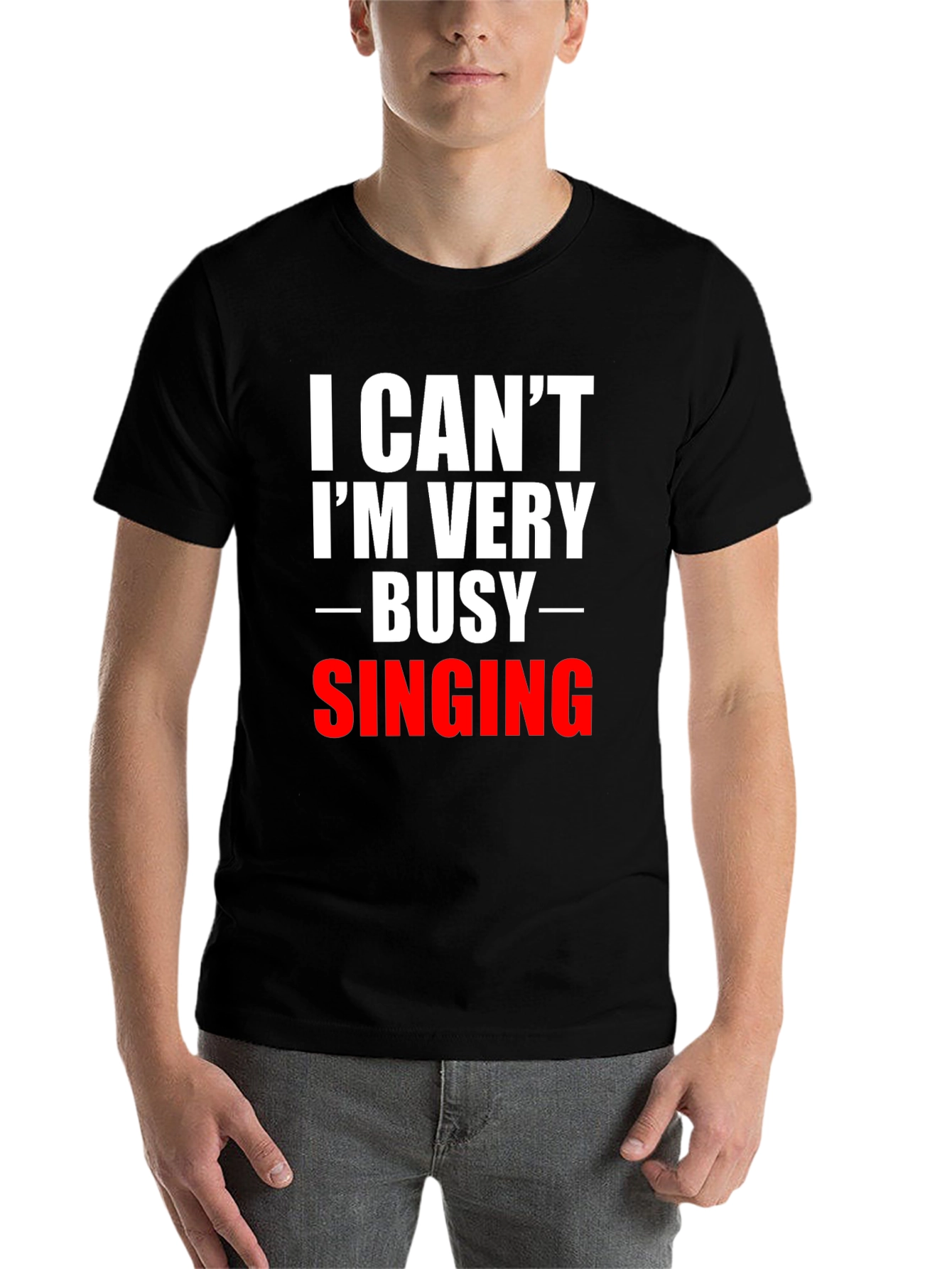 Black Funny Singing T-Shirt - I Can't I'm Very Busy view 7