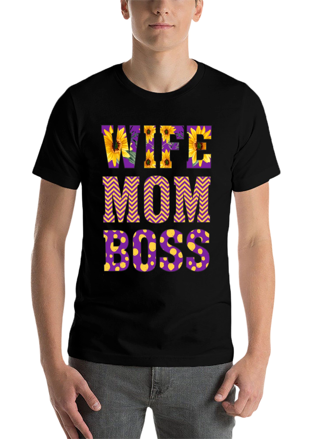 Black Wife Mom Boss Floral Graphic T-Shirt view 7