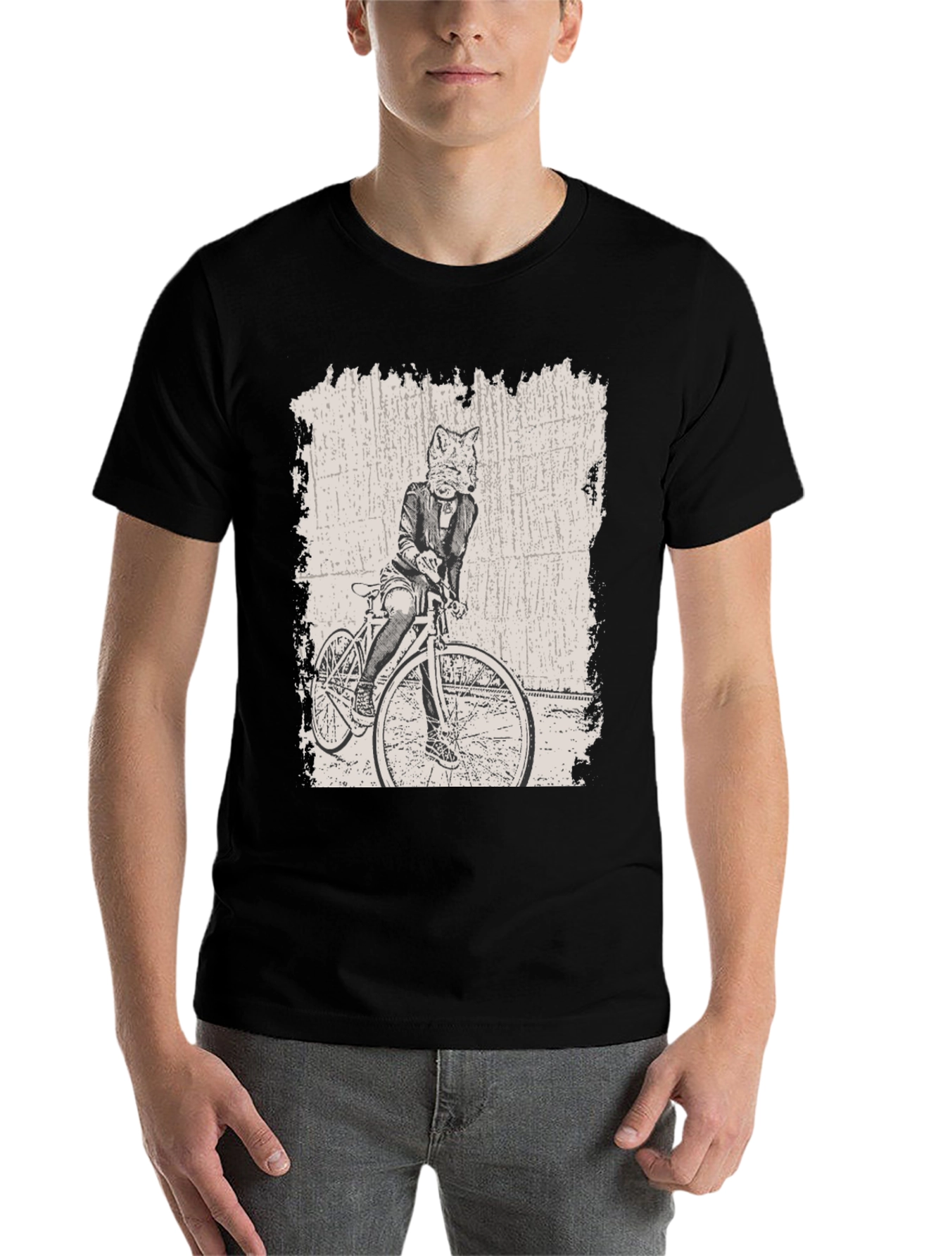 Black Fox on Bike Graphic Tee view 7