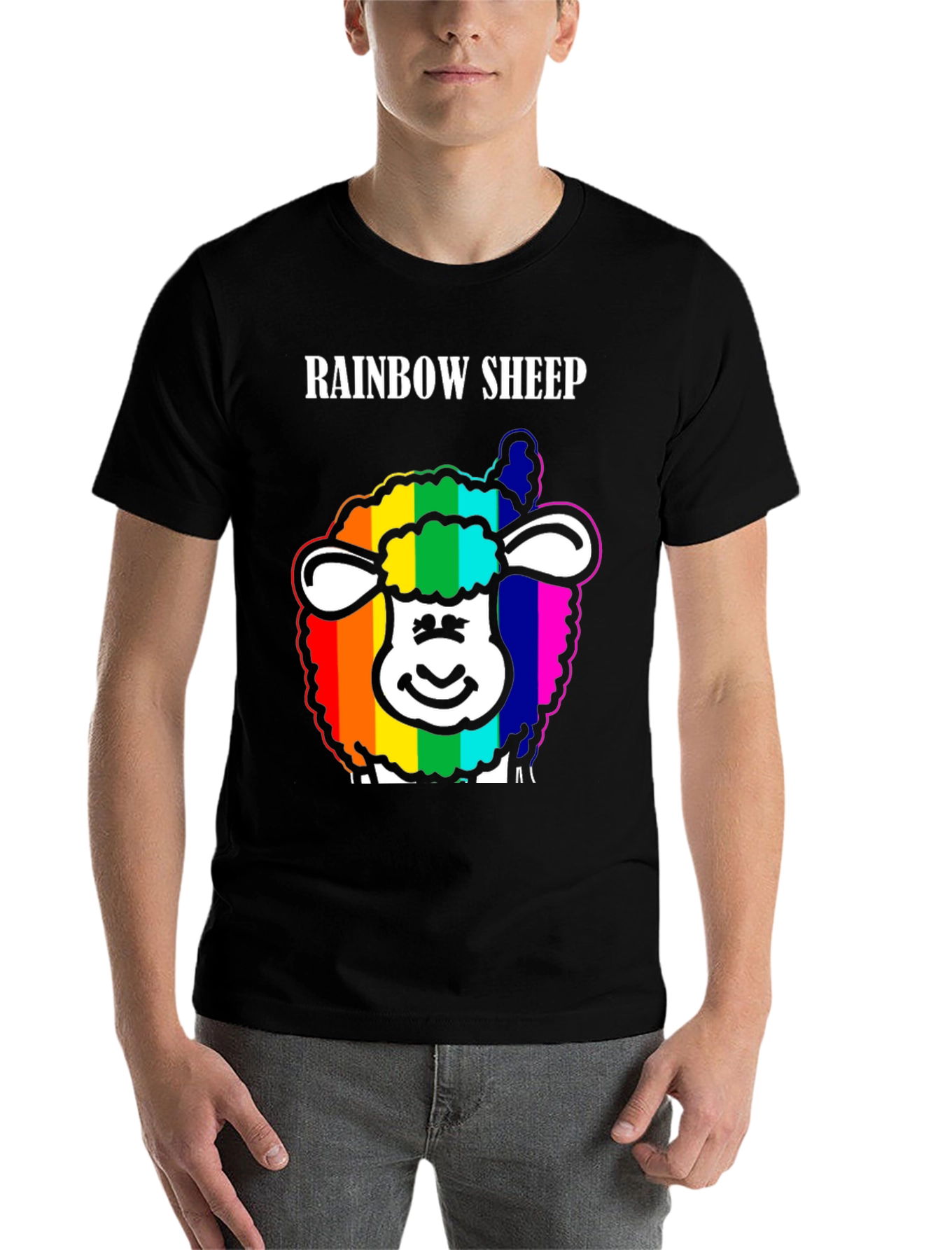 Black Rainbow Sheep Graphic Tee - Black Cotton Blend view 7