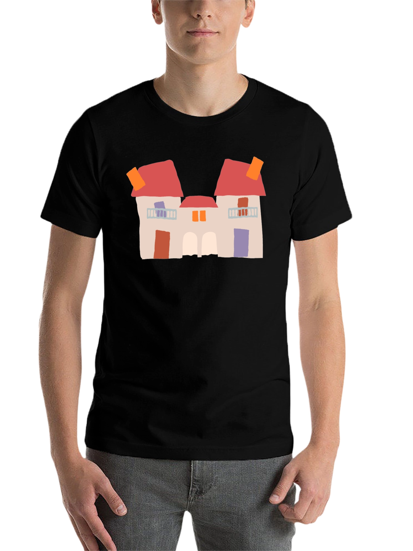 Black Quirky House Print Black T-Shirt view 7