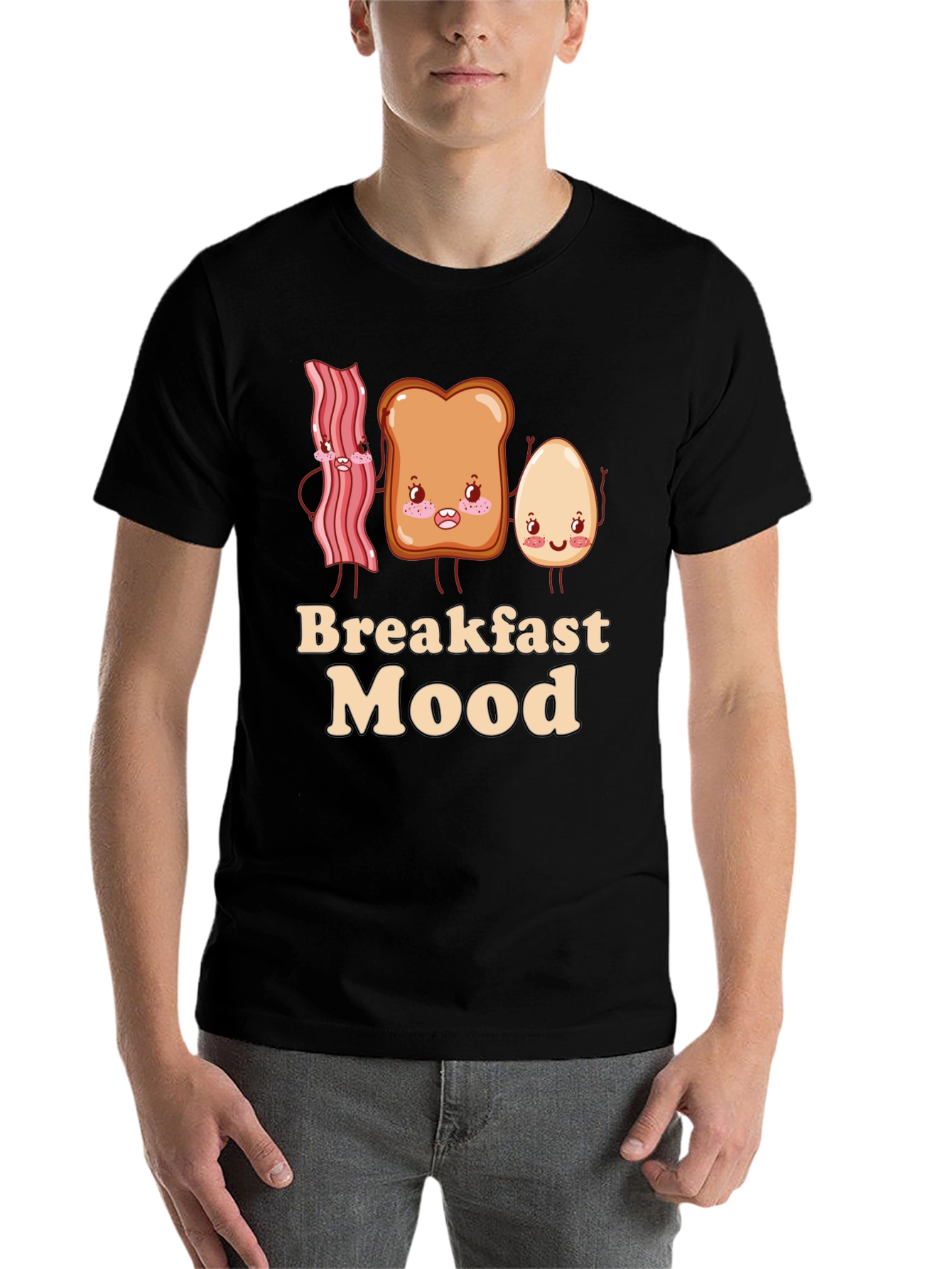 Black Breakfast Mood Cartoon Graphic T-Shirt view 7