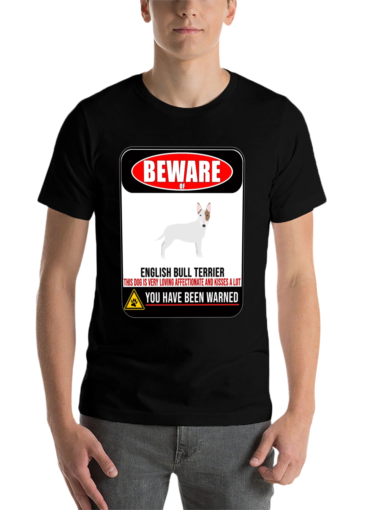 Black Beware of Dog T-Shirt - English Bull Terrier view 7