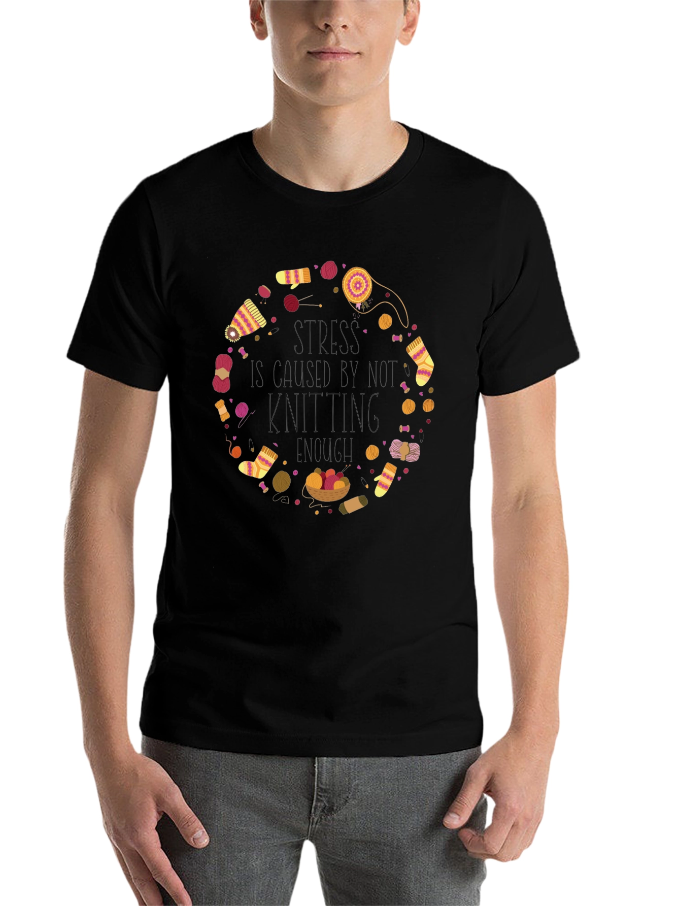 Black Knitting Circle Graphic Tee - Cozy Crafting Shirt view 7