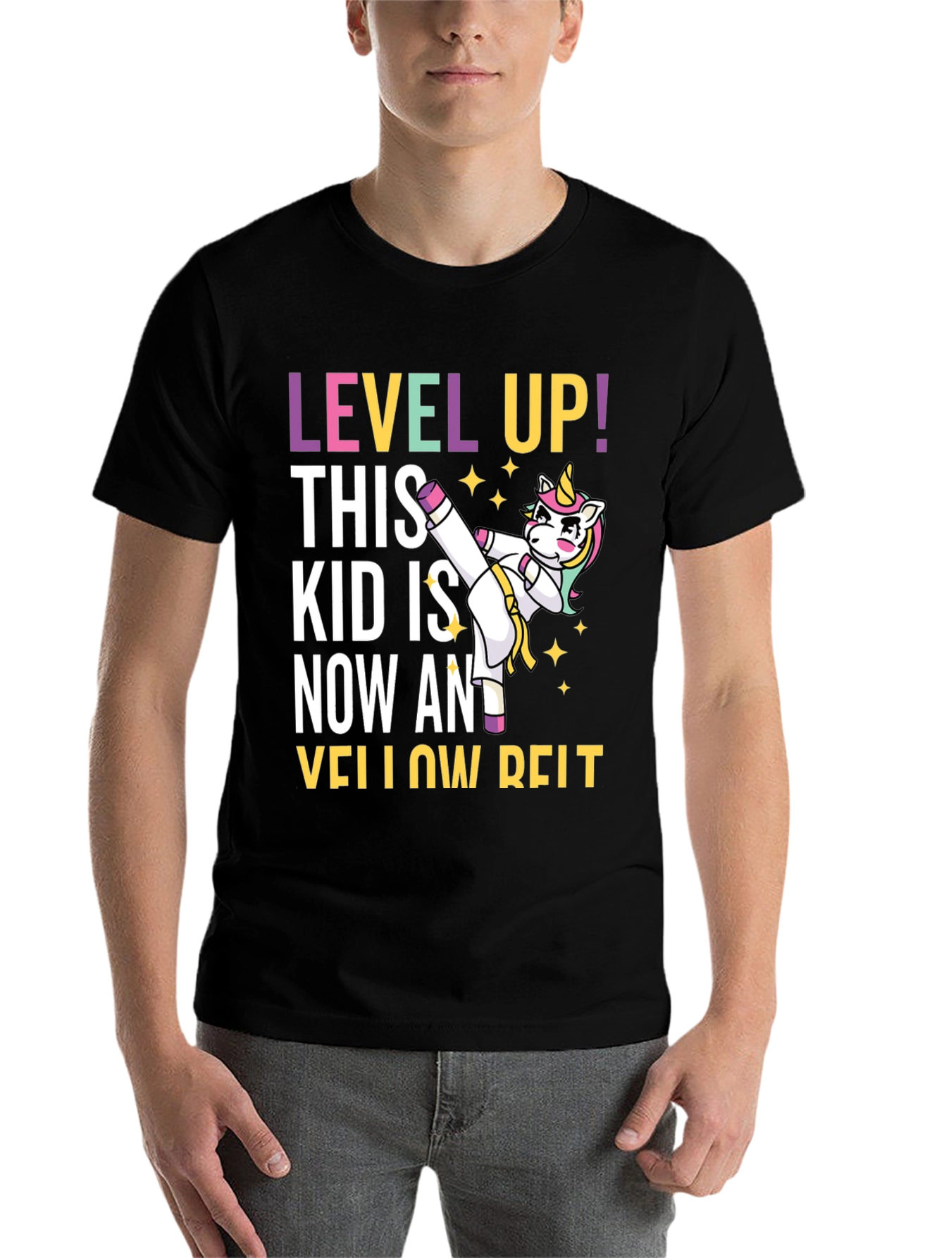 Black Level Up Yellow Belt Unicorn T-Shirt view 7