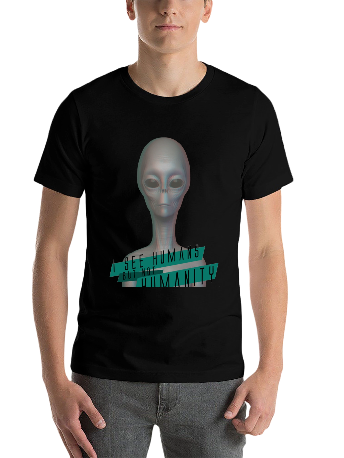 Black Alien 'I See Humans' Graphic T-Shirt view 7