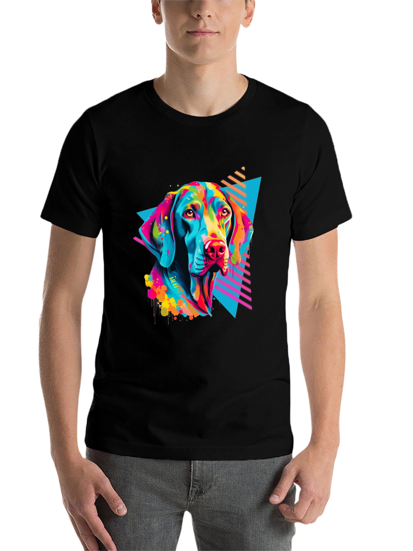 Black Vibrant Dog Graphic T-Shirt - Bold 80s Style view 7
