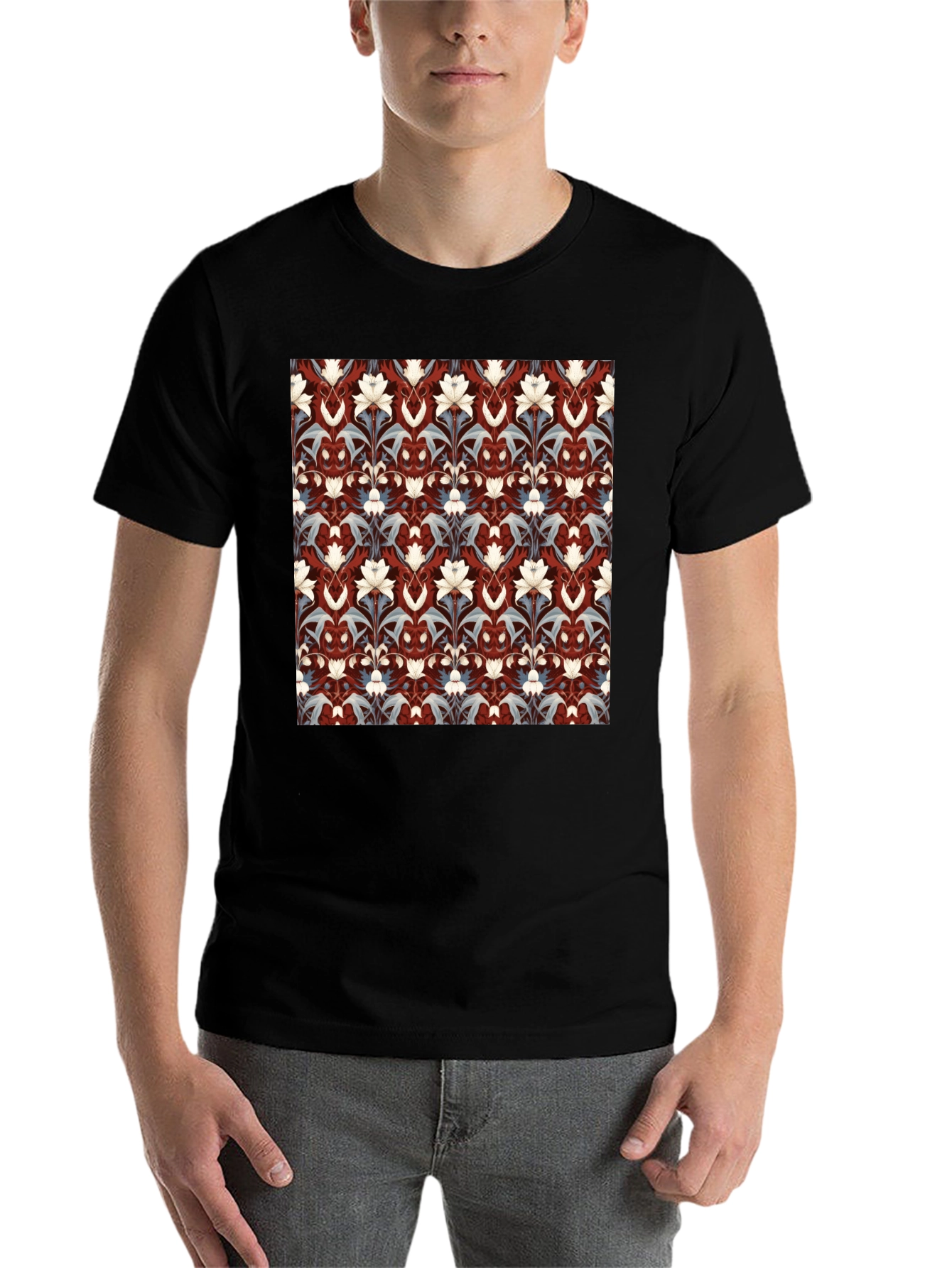 Black Floral Patterned Black T-Shirt view 7