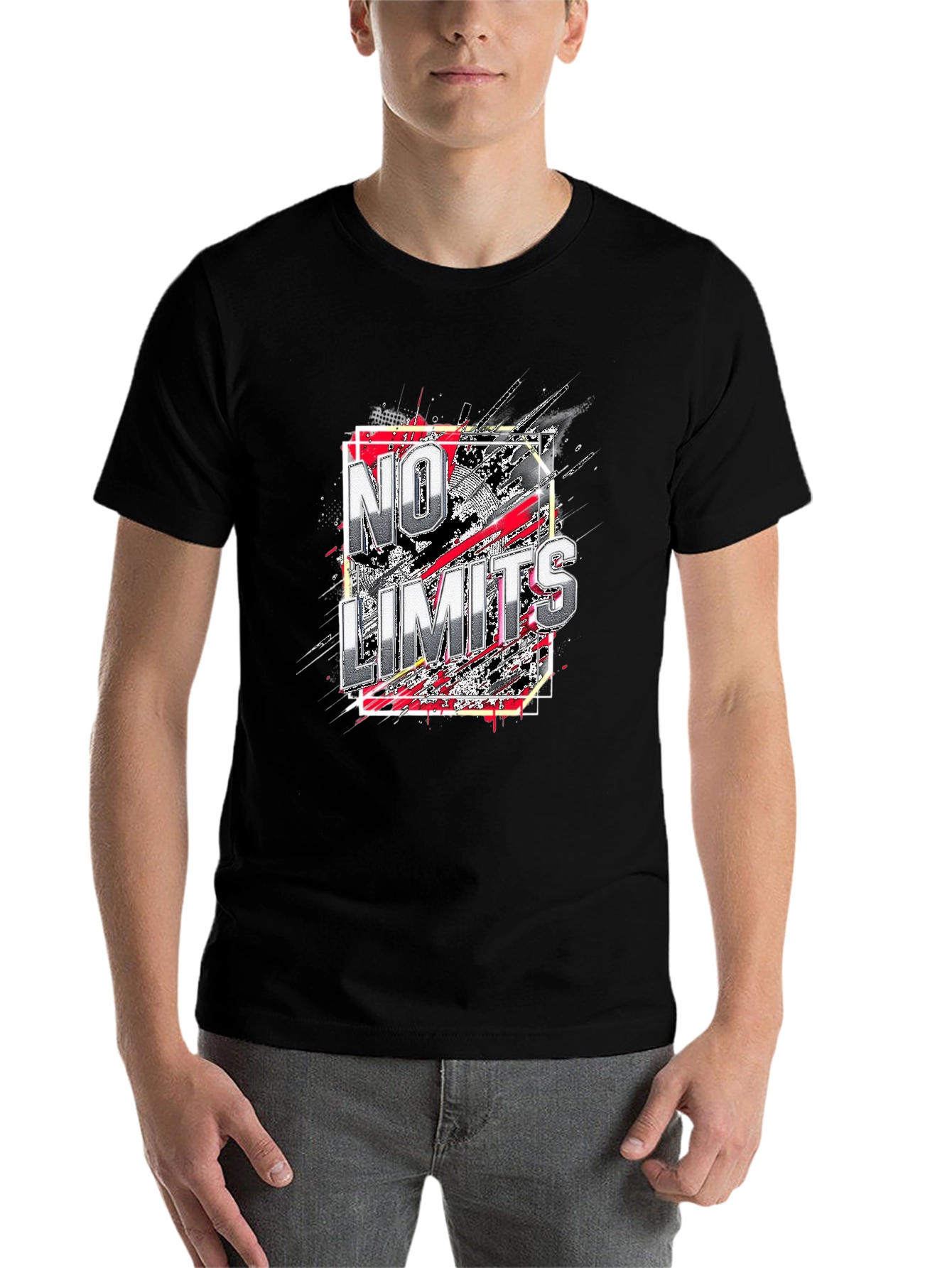 Black No Limits Graphic Print Crew Neck T-Shirt view 7