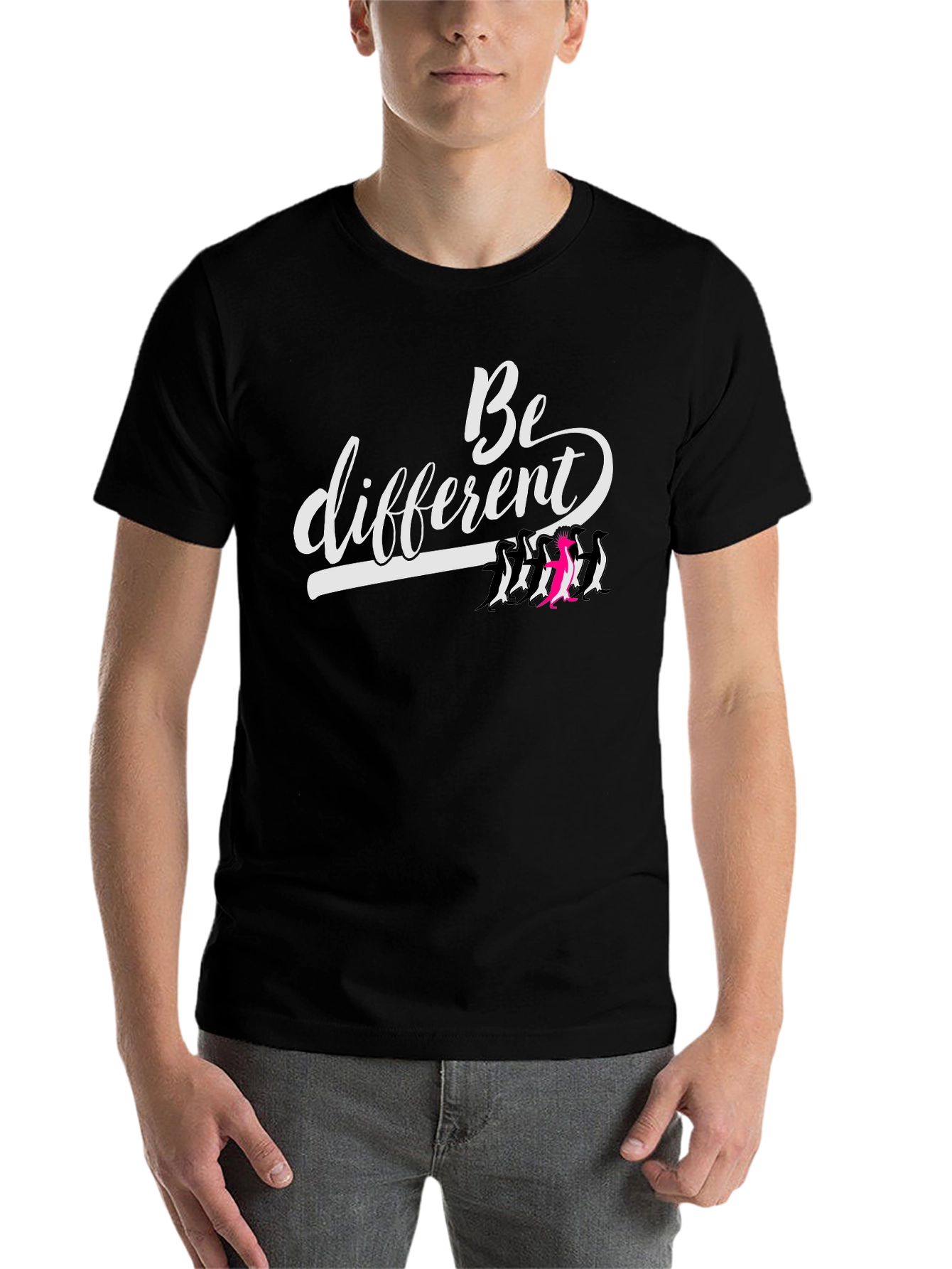Black Be Different Graphic Tee - Unique Penguin Design view 7
