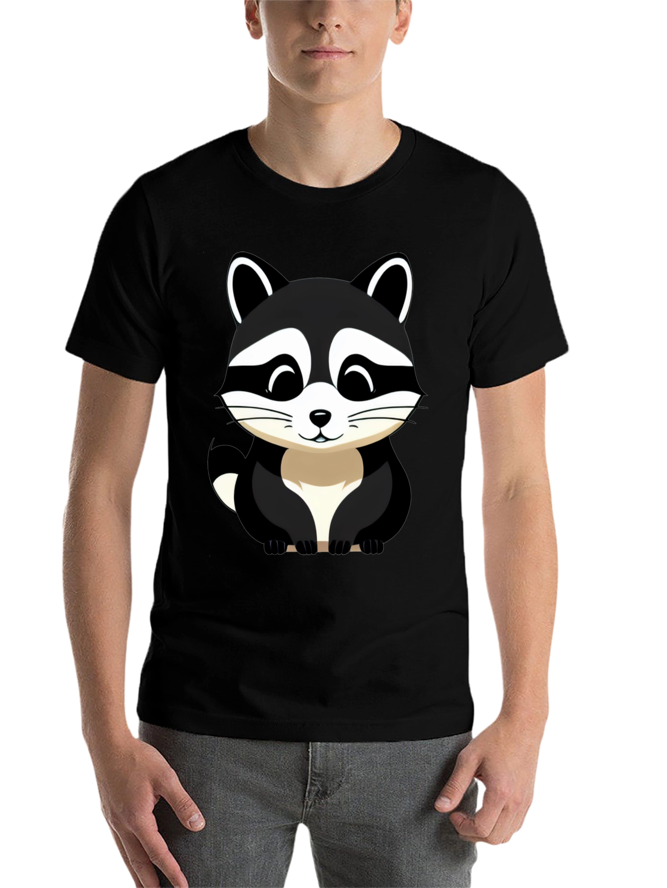 Black Cute Raccoon Graphic Tee - Black Cotton Blend view 7