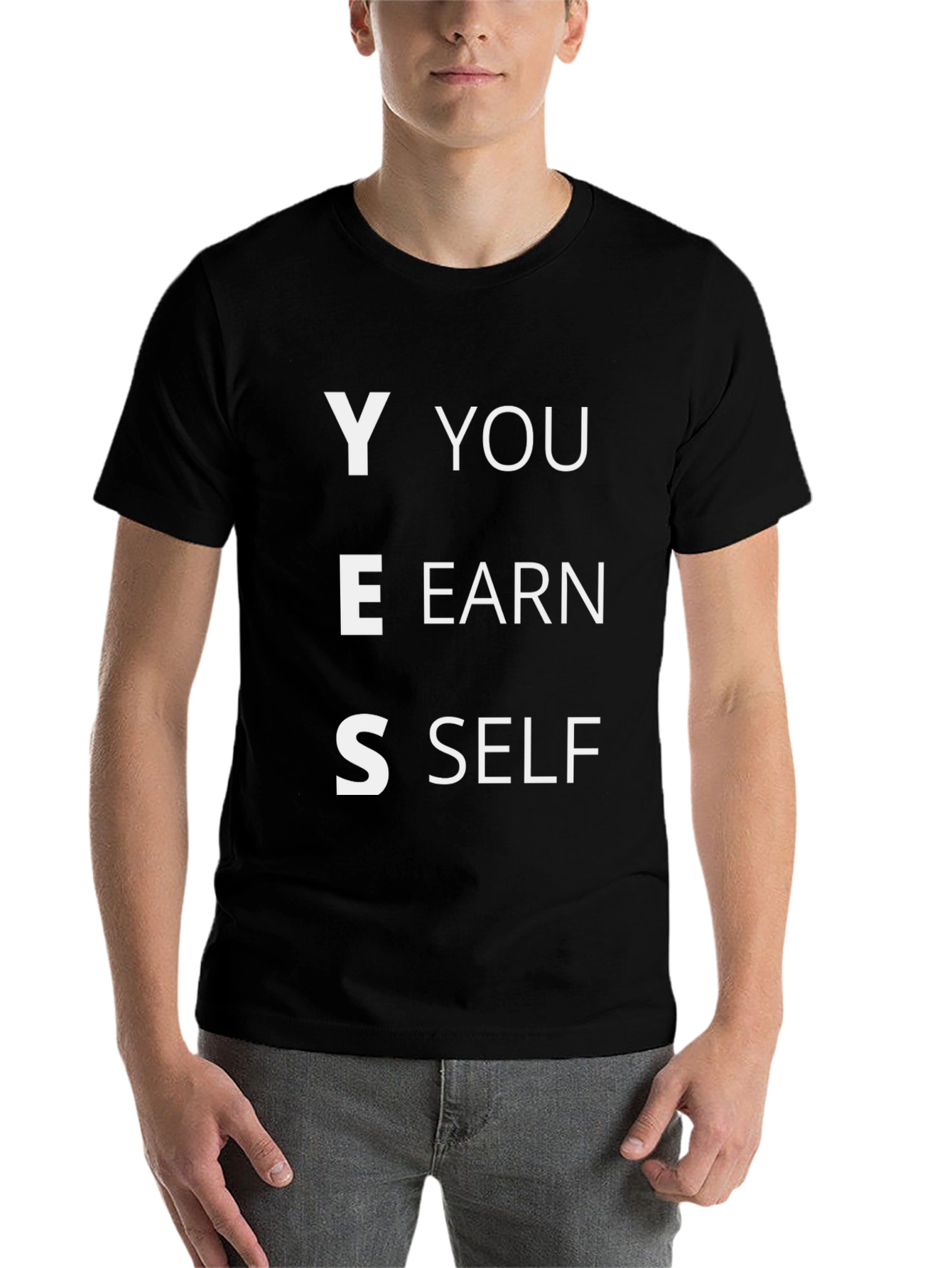 Black YES You Earn Self Men's Black T-Shirt view 7
