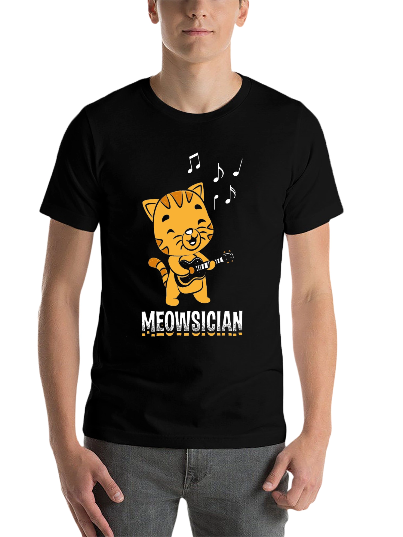 Black Meowsician T-Shirt - Cat Playing Guitar! view 7