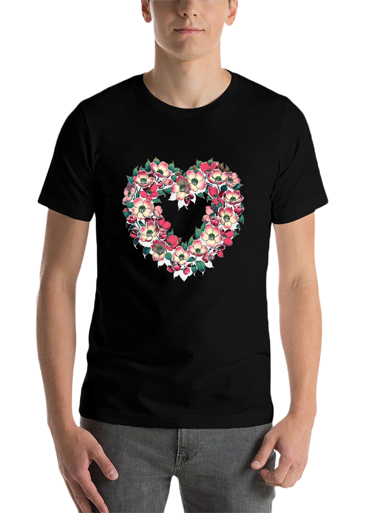 Black Floral Heart Graphic T-Shirt - Black view 7