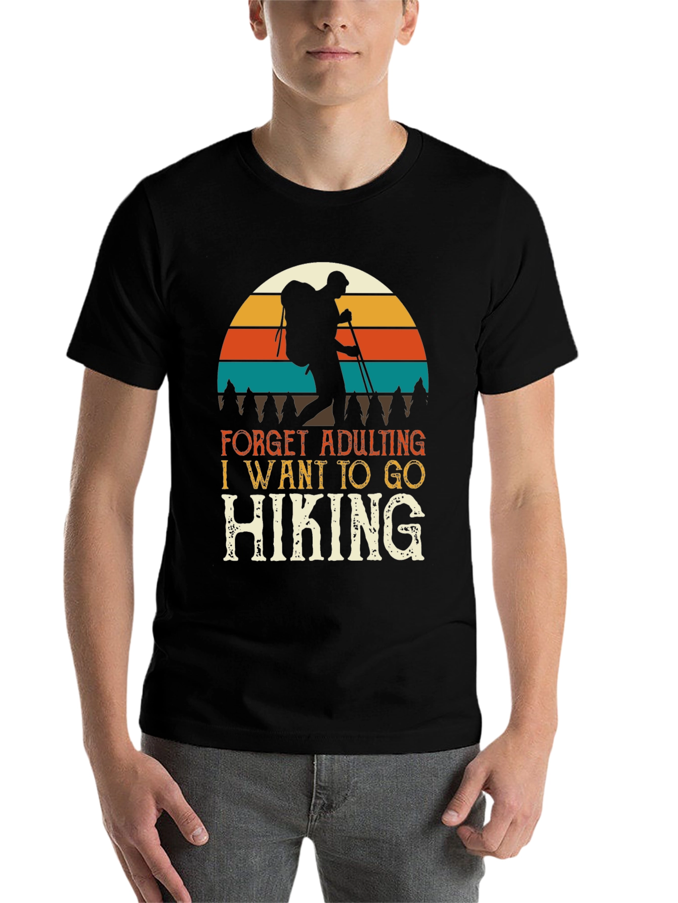 Black Hiking Adventure Tee: Forget Adulting, Go Hiking T-Shirt view 7