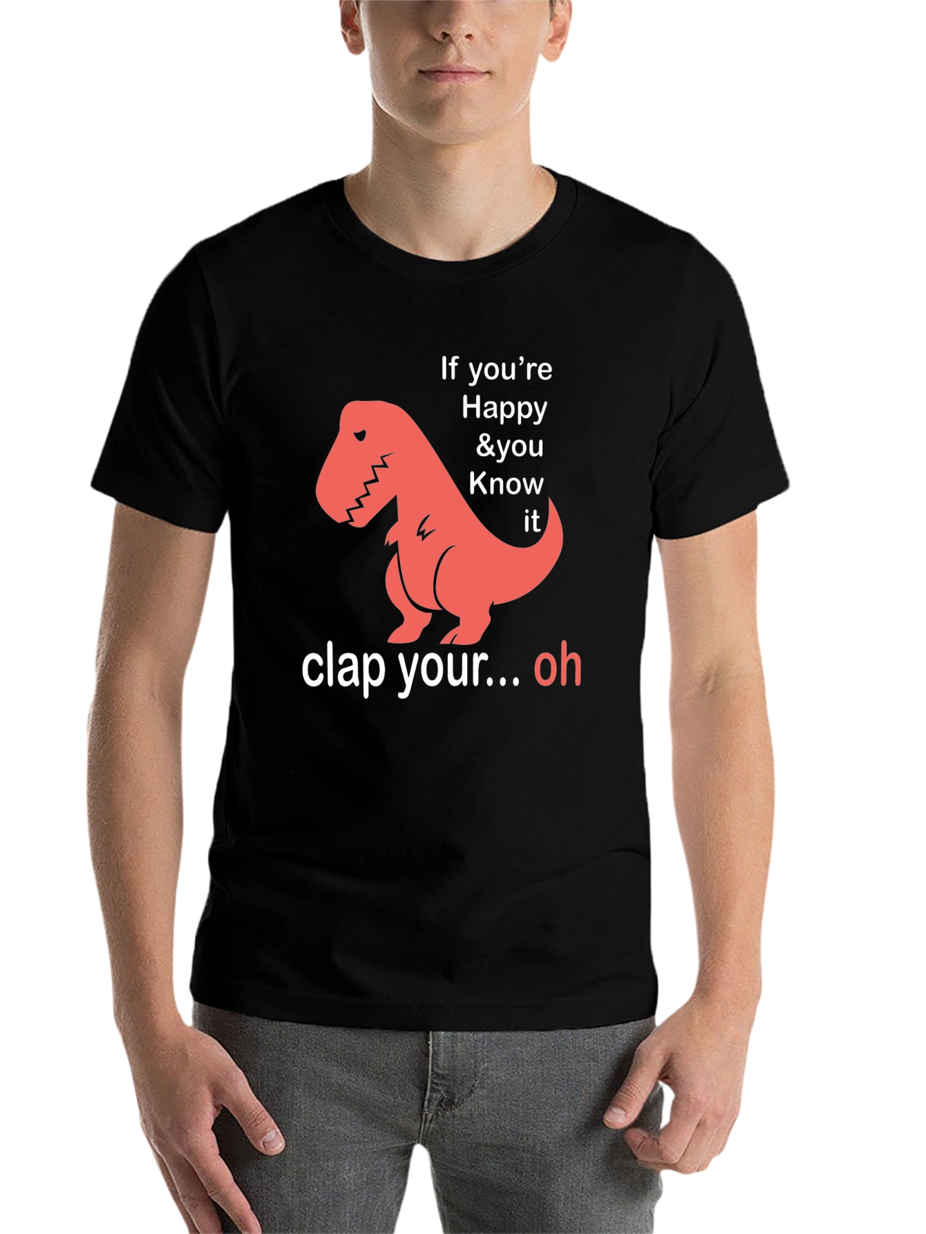 Black Funny Dinosaur T-Shirt - If You're Happy & You Know It view 7