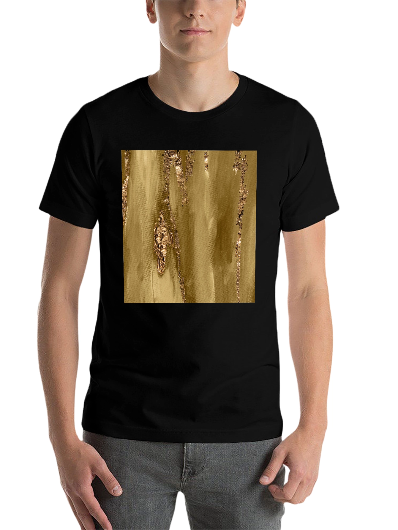 Black Abstract Gold Foil Print Black T-Shirt view 7