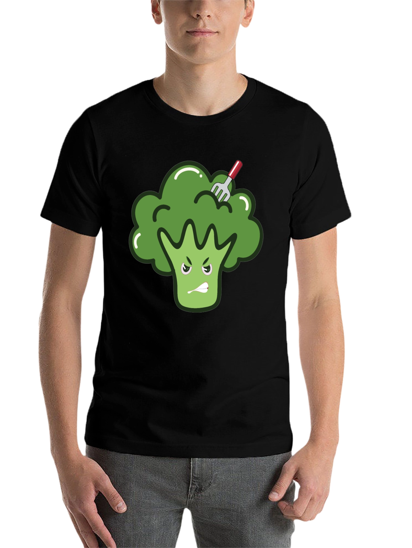 Black Funny Broccoli T-Shirt - Vegetarian Vegan Tee view 7