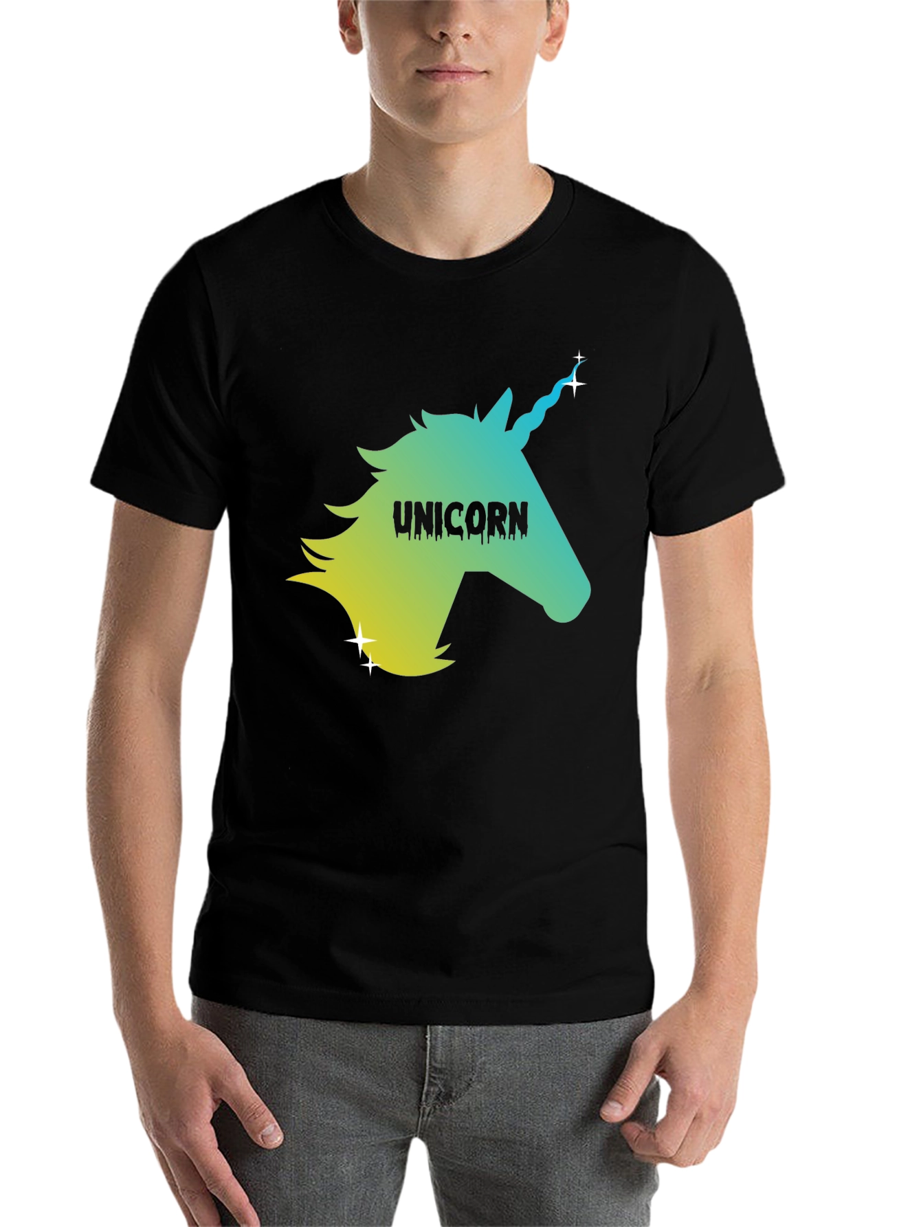 Black Unicorn Graphic Black Tee - Men's Short Sleeve T-Shirt view 7
