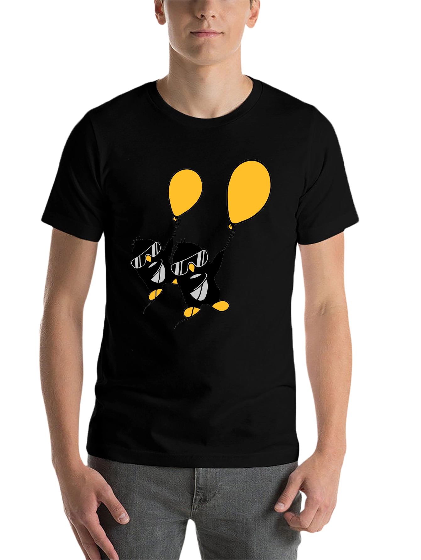 Black Cool Penguin Balloon Graphic Tee - Black view 7